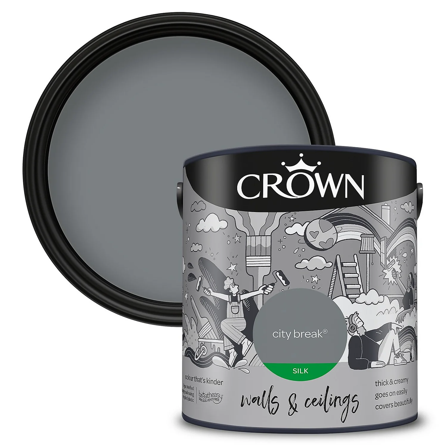 Crown Walls & Ceilings Silk Emulsion Paint City Break - 2.5L 3 Crown Walls & Ceilings Silk Emulsion Paint City Break - 2.5L