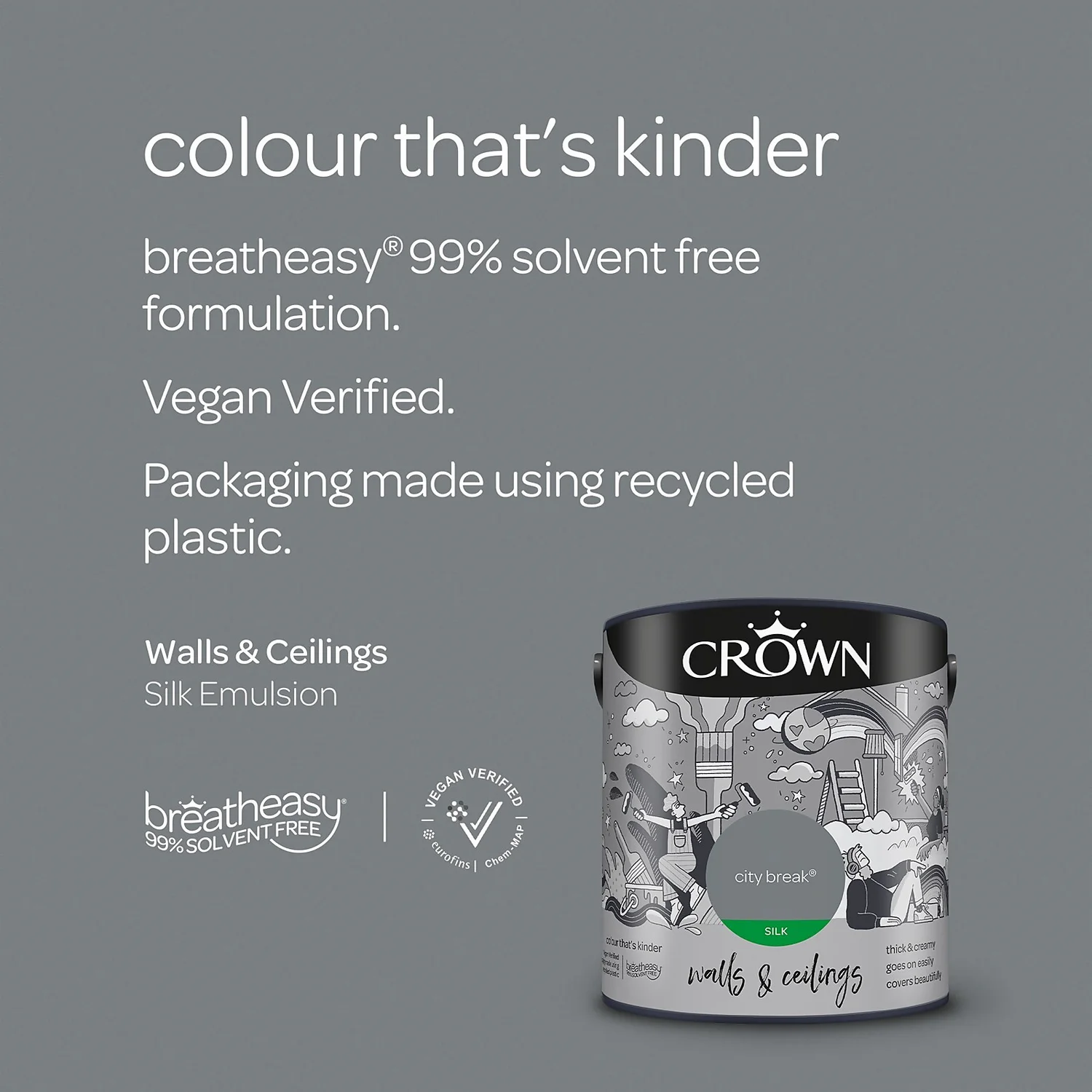 Crown Walls & Ceilings Silk Emulsion Paint City Break - 2.5L 7 Crown Walls & Ceilings Silk Emulsion Paint City Break - 2.5L - Image 5