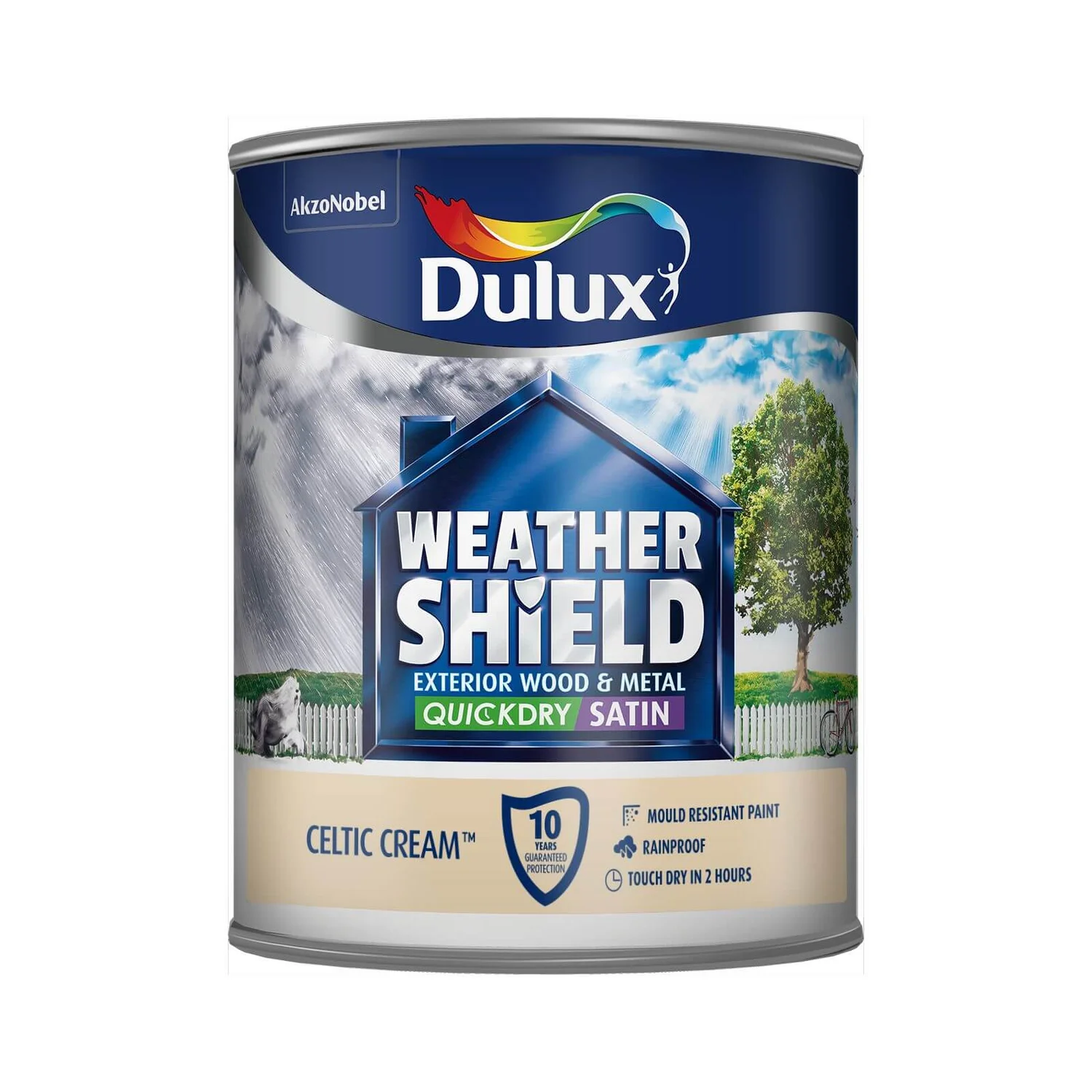 Dulux Weathershield Exterior Quick Dry Satin Paint Celtic Cream - 750ml 4 Dulux Weathershield Exterior Quick Dry Satin Paint Celtic Cream - 750ml - Image 2