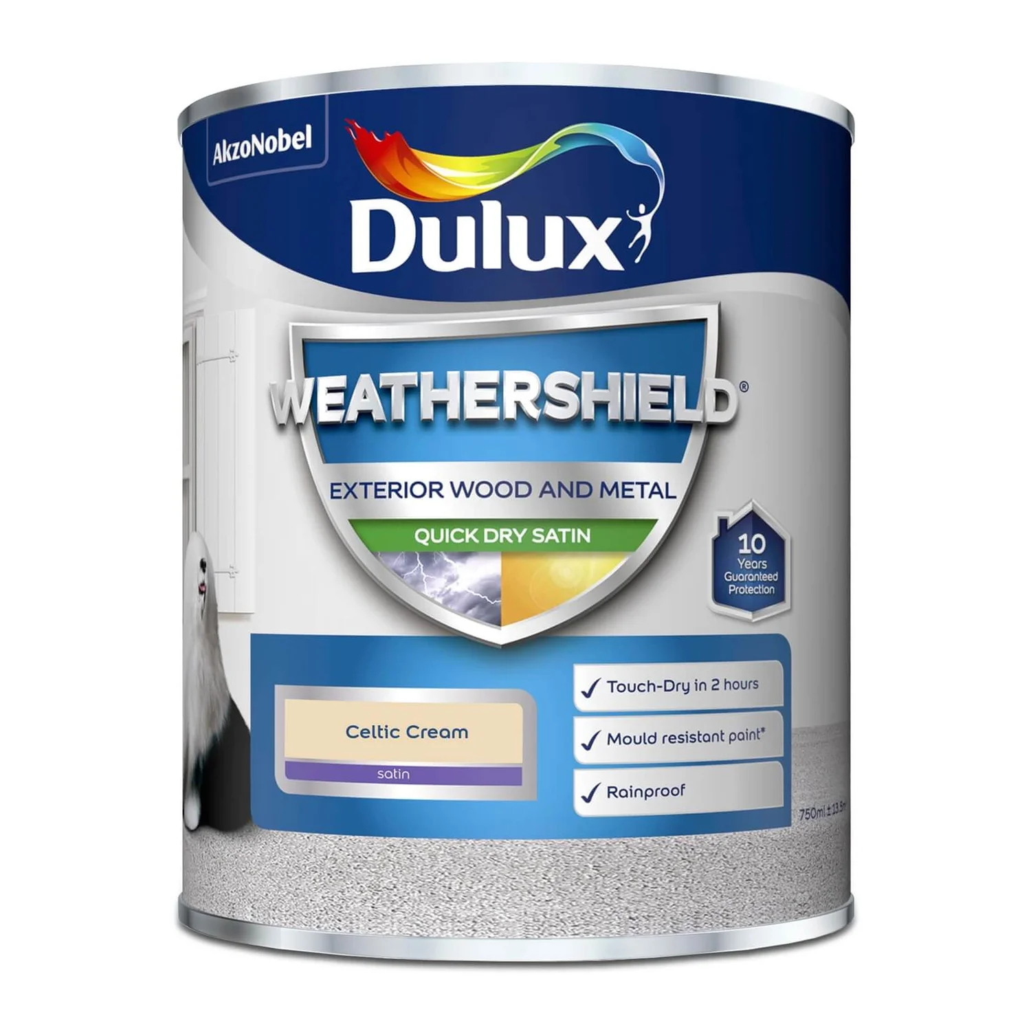 Dulux Weathershield Exterior Quick Dry Satin Paint Celtic Cream - 750ml 6 Dulux Weathershield Exterior Quick Dry Satin Paint Celtic Cream - 750ml - Image 4