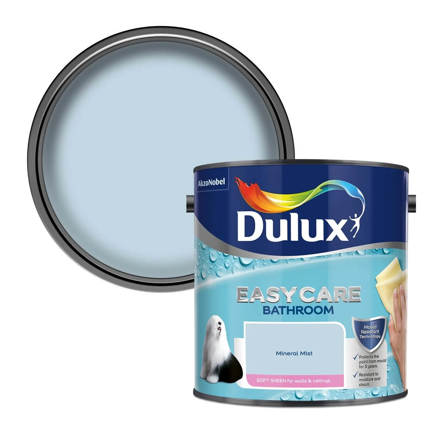 Dulux Easycare Bathroom Mineral Mist Blue - Soft Sheen Paint - 2.5L 3 Dulux Easycare Bathroom Mineral Mist Blue - Soft Sheen Paint - 2.5L