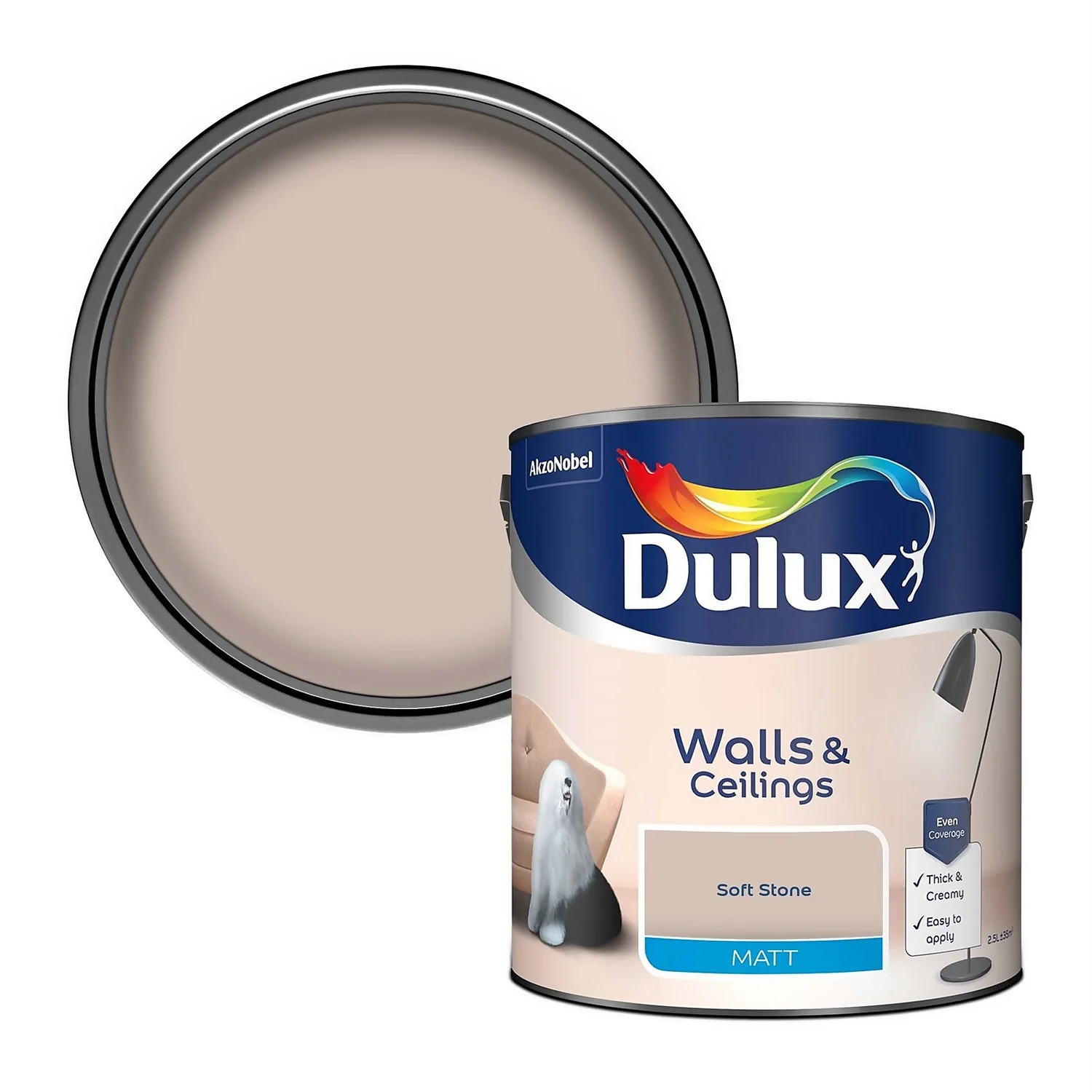 Dulux Matt Emulsion Paint Soft Stone - 2.5L 3 Dulux Matt Emulsion Paint Soft Stone - 2.5L
