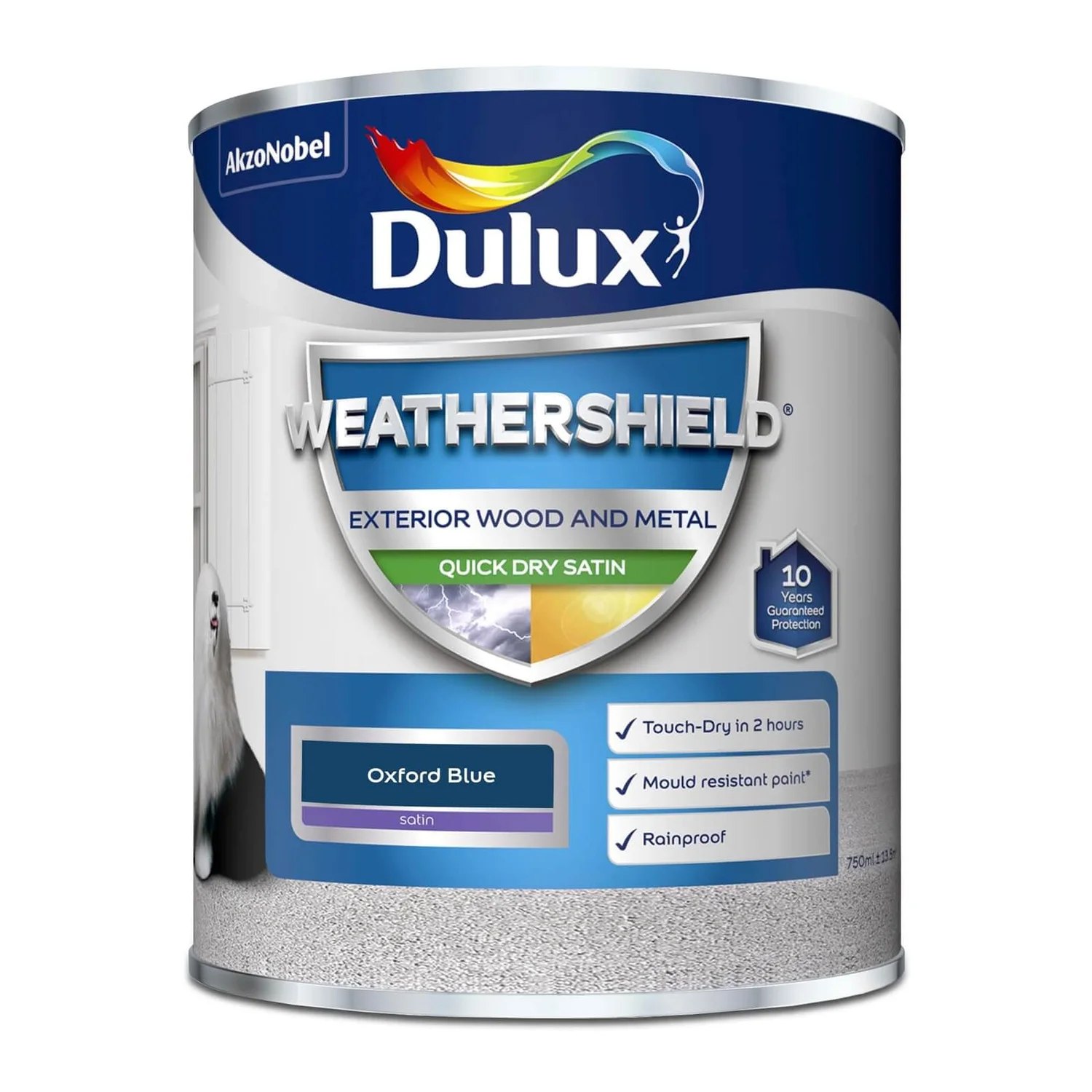 Dulux Weathershield Exterior Quick Dry Satin Paint Oxford Blue - 750ml 6 Dulux Weathershield Exterior Quick Dry Satin Paint Oxford Blue - 750ml - Image 4