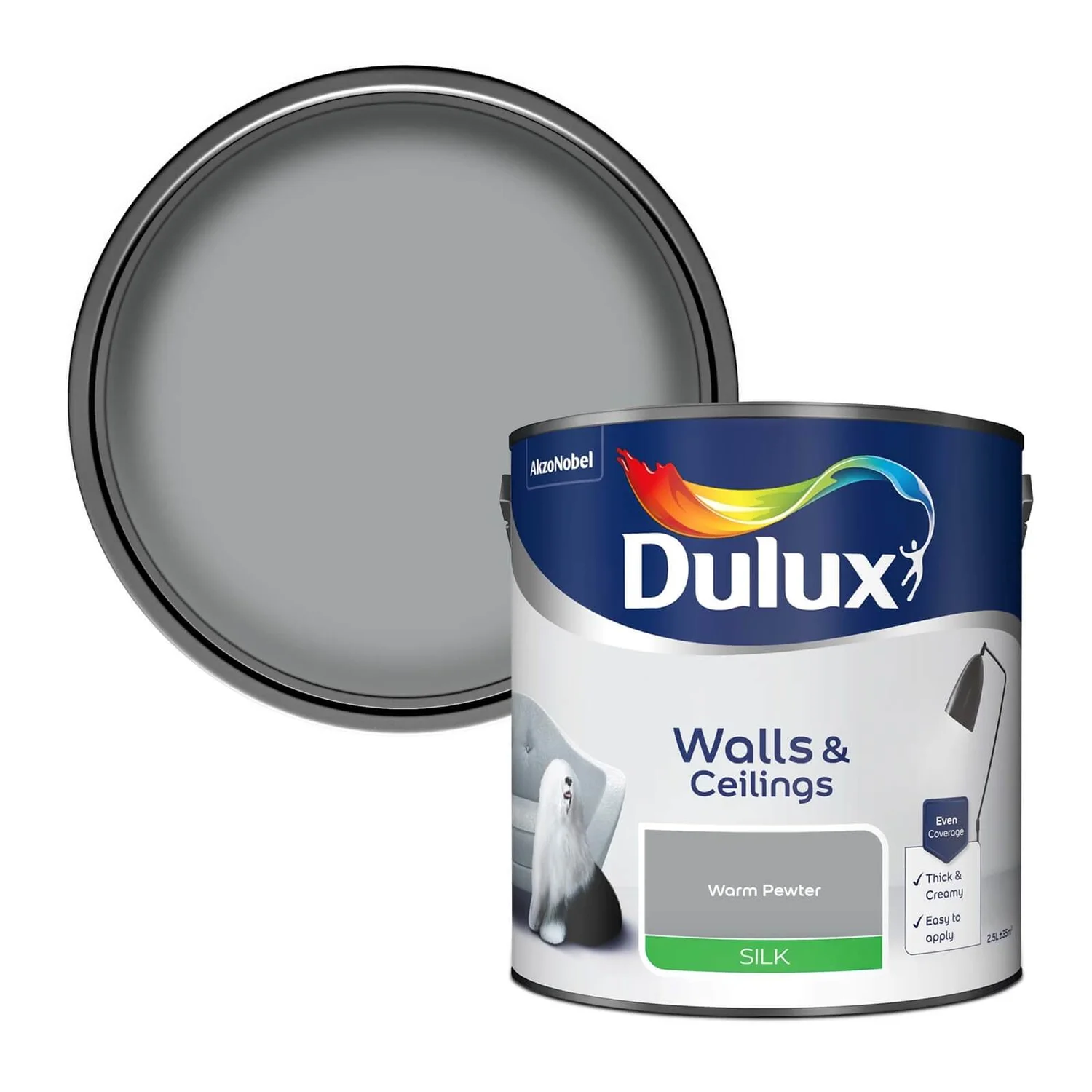 Dulux Silk Emulsion Paint Warm Pewter - 2.5L 3 Dulux Silk Emulsion Paint Warm Pewter - 2.5L