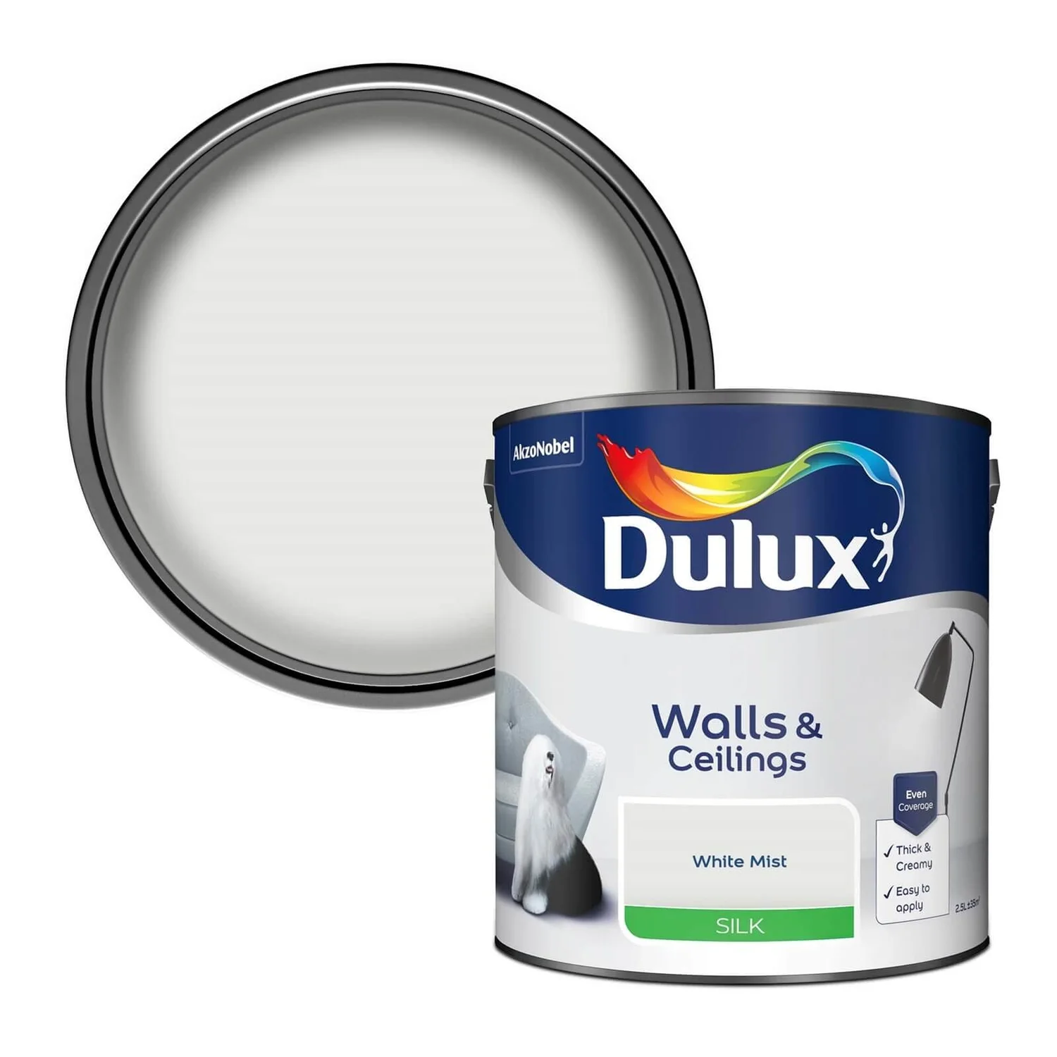 Dulux Silk Emulsion Paint White Mist - 2.5L 3 Dulux Silk Emulsion Paint White Mist - 2.5L
