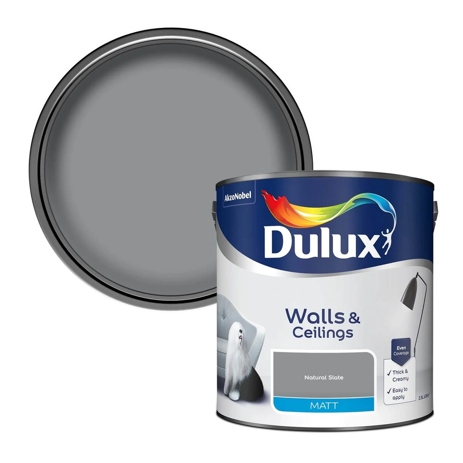 Dulux Matt Emulsion Paint Natural Slate - 2.5L 3 Dulux Matt Emulsion Paint Natural Slate - 2.5L