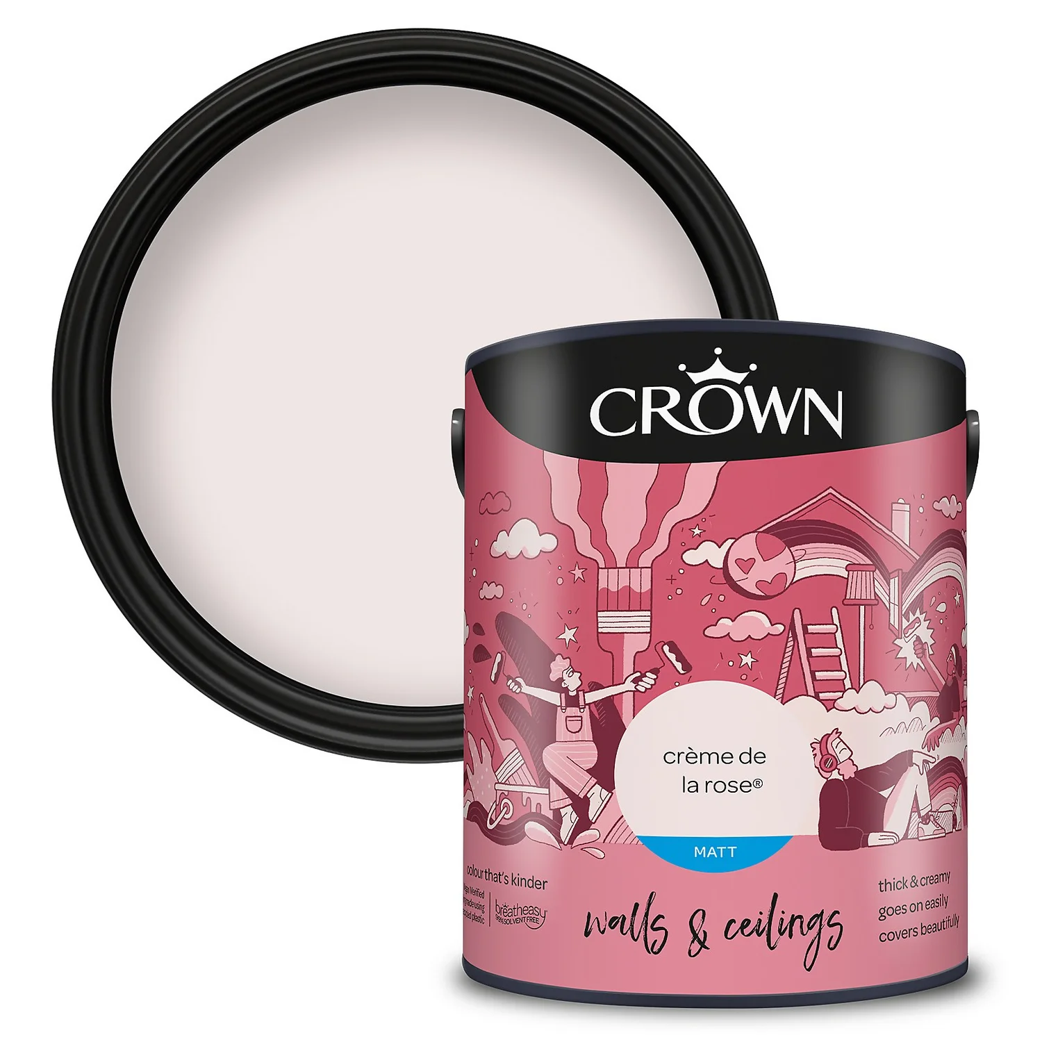 Crown Breatheasy Matt Standard Emulsion Paint Creme De La Rose - 5L 3 Crown Breatheasy Matt Standard Emulsion Paint Creme De La Rose - 5L