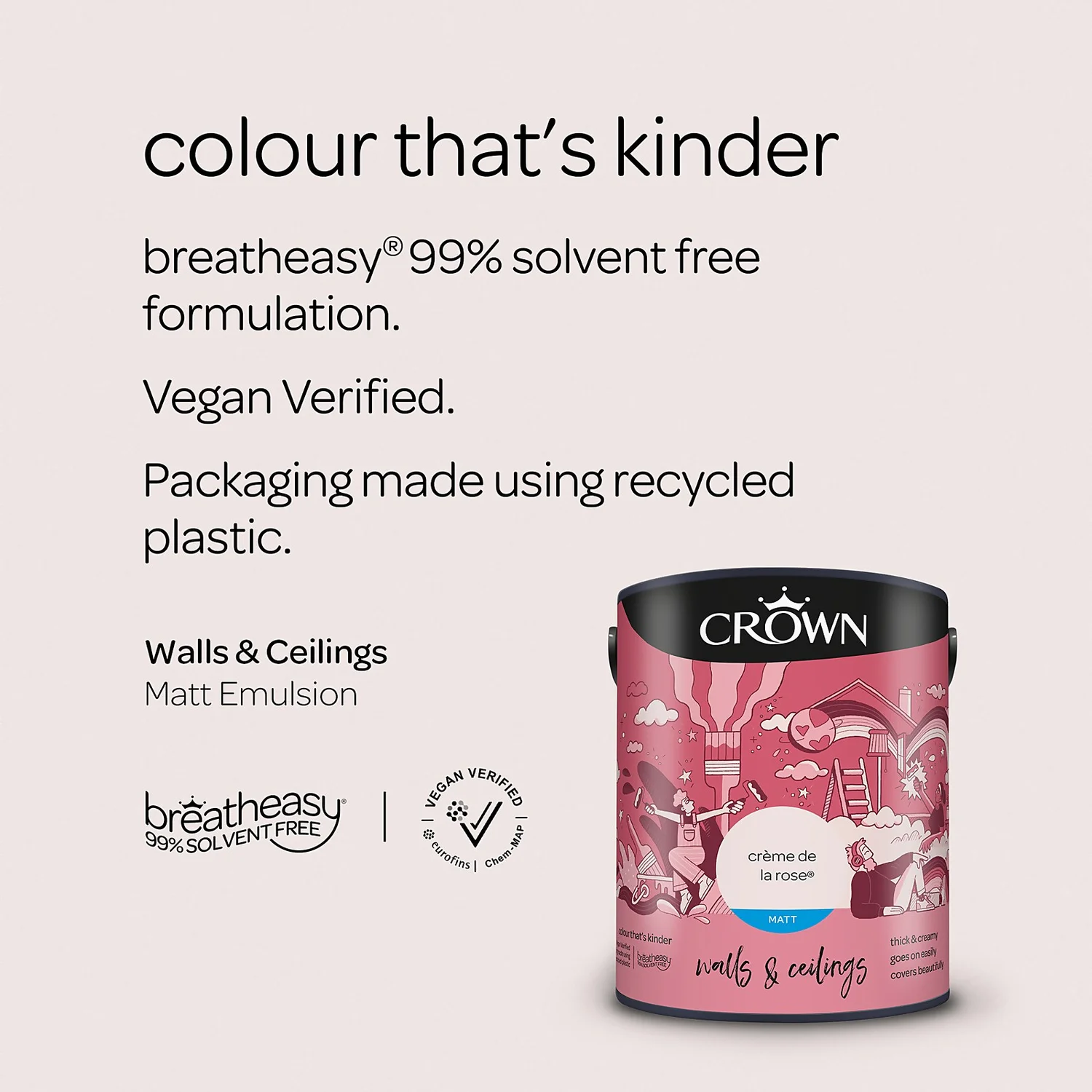 Crown Breatheasy Matt Standard Emulsion Paint Creme De La Rose - 5L 7 Crown Breatheasy Matt Standard Emulsion Paint Creme De La Rose - 5L - Image 5