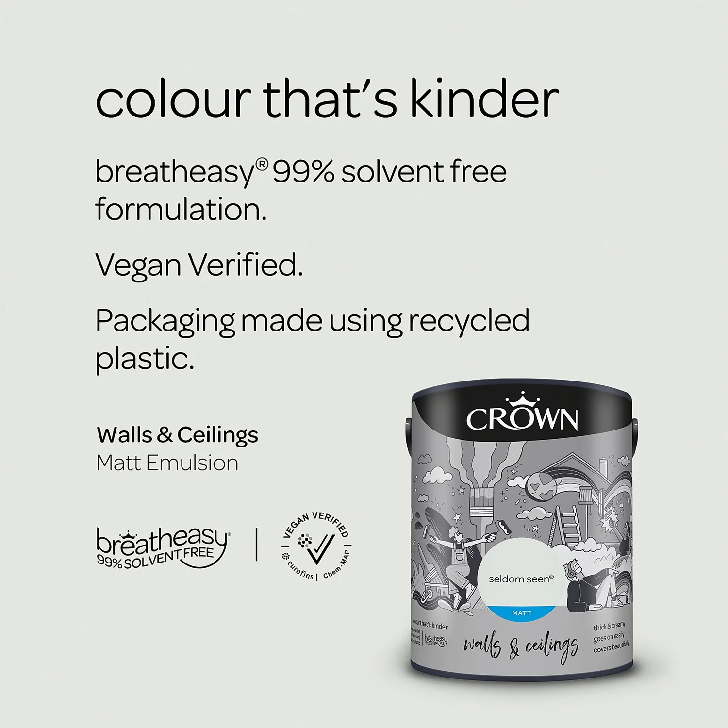 Crown Breatheasy Matt Standard Emulsion Paint Seldom Seen - 5L 7 Crown Breatheasy Matt Standard Emulsion Paint Seldom Seen - 5L - Image 5