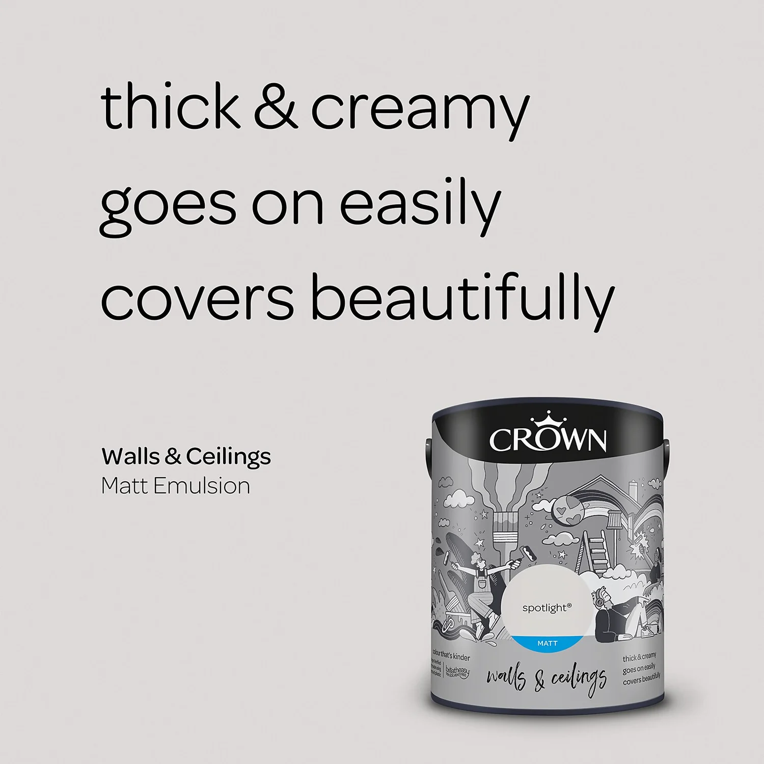 Crown Walls & Ceilings Matt Emulsion Paint Spotlight - 5L 6 Crown Walls & Ceilings Matt Emulsion Paint Spotlight - 5L - Image 4