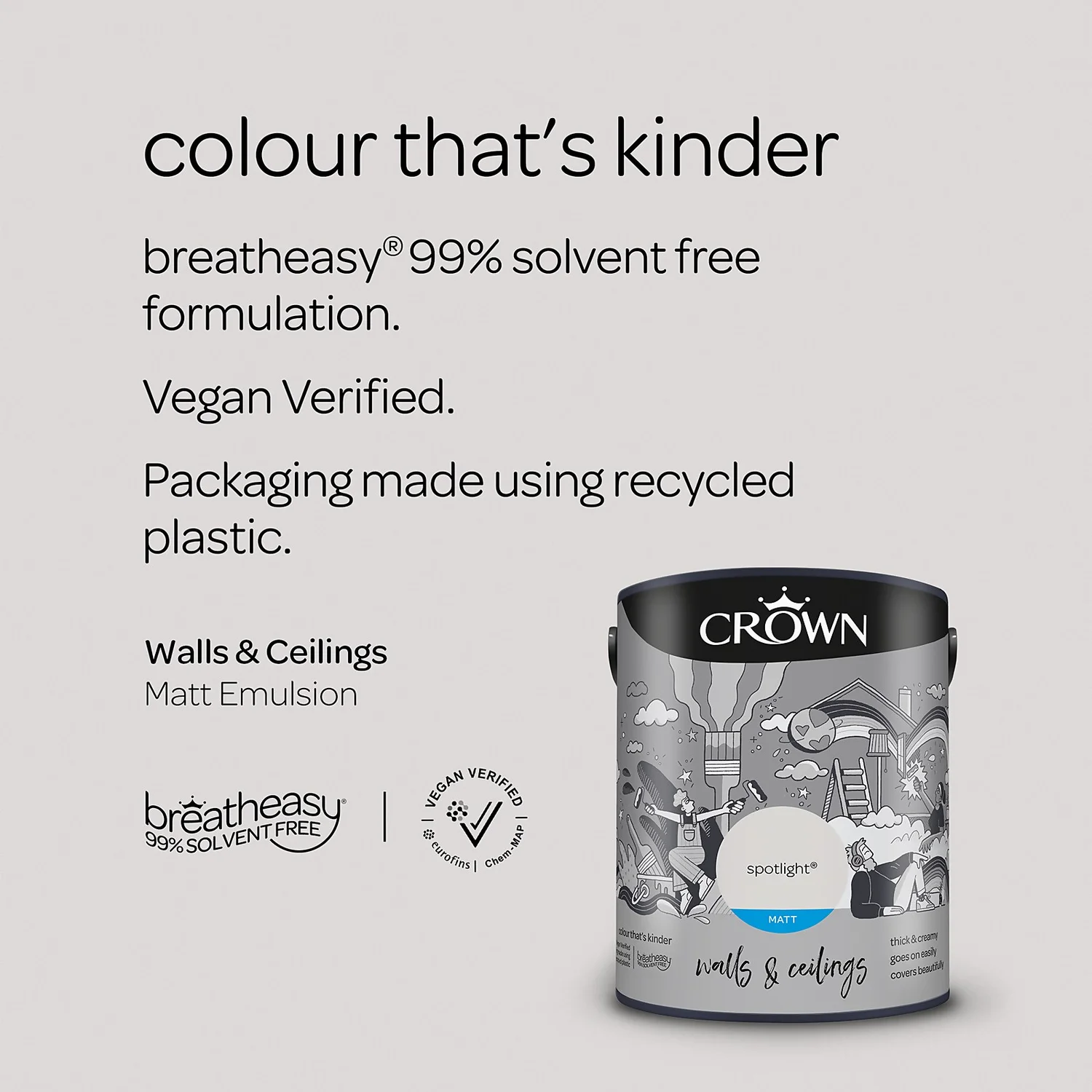 Crown Walls & Ceilings Matt Emulsion Paint Spotlight - 5L 7 Crown Walls & Ceilings Matt Emulsion Paint Spotlight - 5L - Image 5