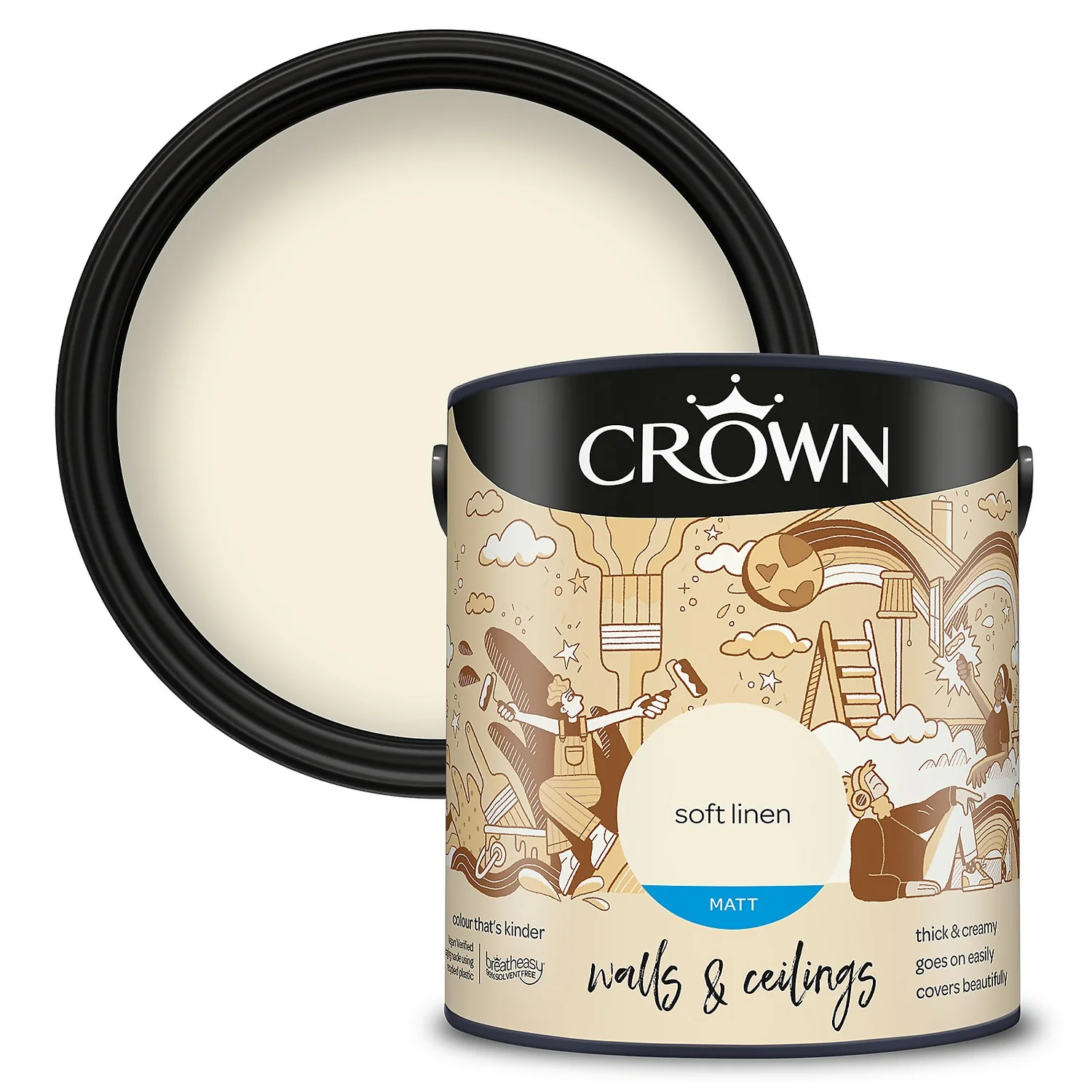 Crown Walls & Ceilings Matt Emulsion Paint Soft Linen - 2.5L 3 Crown Walls & Ceilings Matt Emulsion Paint Soft Linen - 2.5L