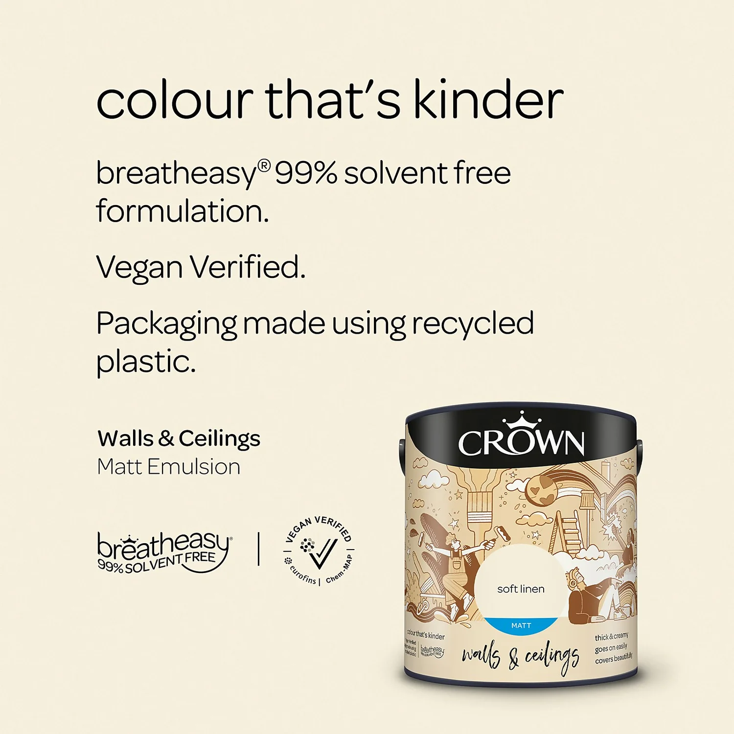 Crown Walls & Ceilings Matt Emulsion Paint Soft Linen - 2.5L 7 Crown Walls & Ceilings Matt Emulsion Paint Soft Linen - 2.5L - Image 5