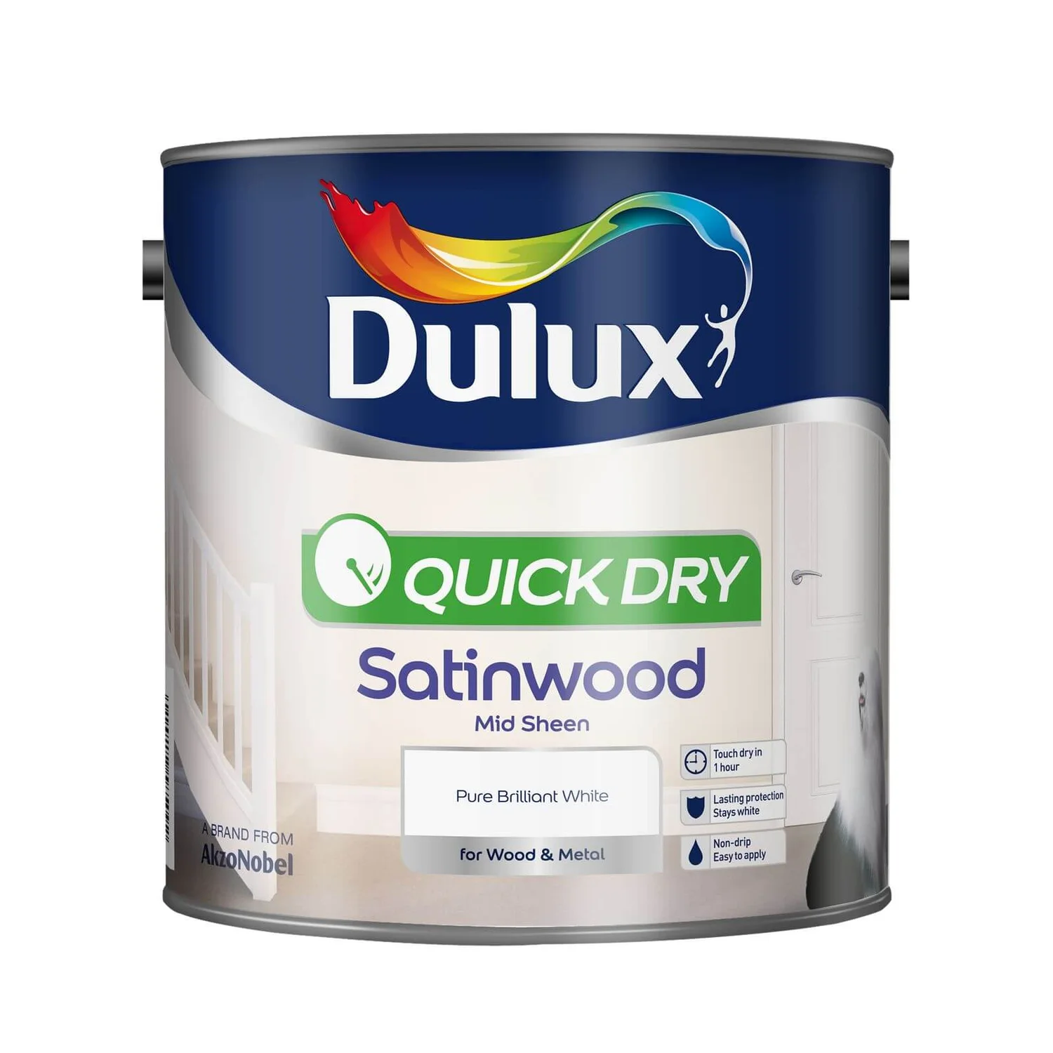 Dulux Quick Dry Satinwood Pure Brilliant White - 2.5L 4 Dulux Quick Dry Satinwood Pure Brilliant White - 2.5L - Image 2