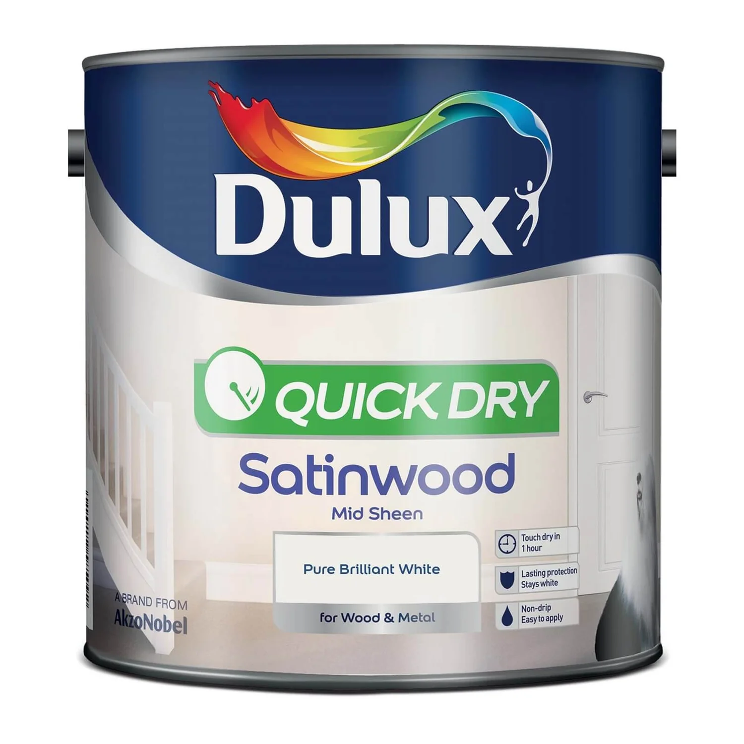 Dulux Quick Dry Satinwood Pure Brilliant White - 2.5L 6 Dulux Quick Dry Satinwood Pure Brilliant White - 2.5L - Image 4