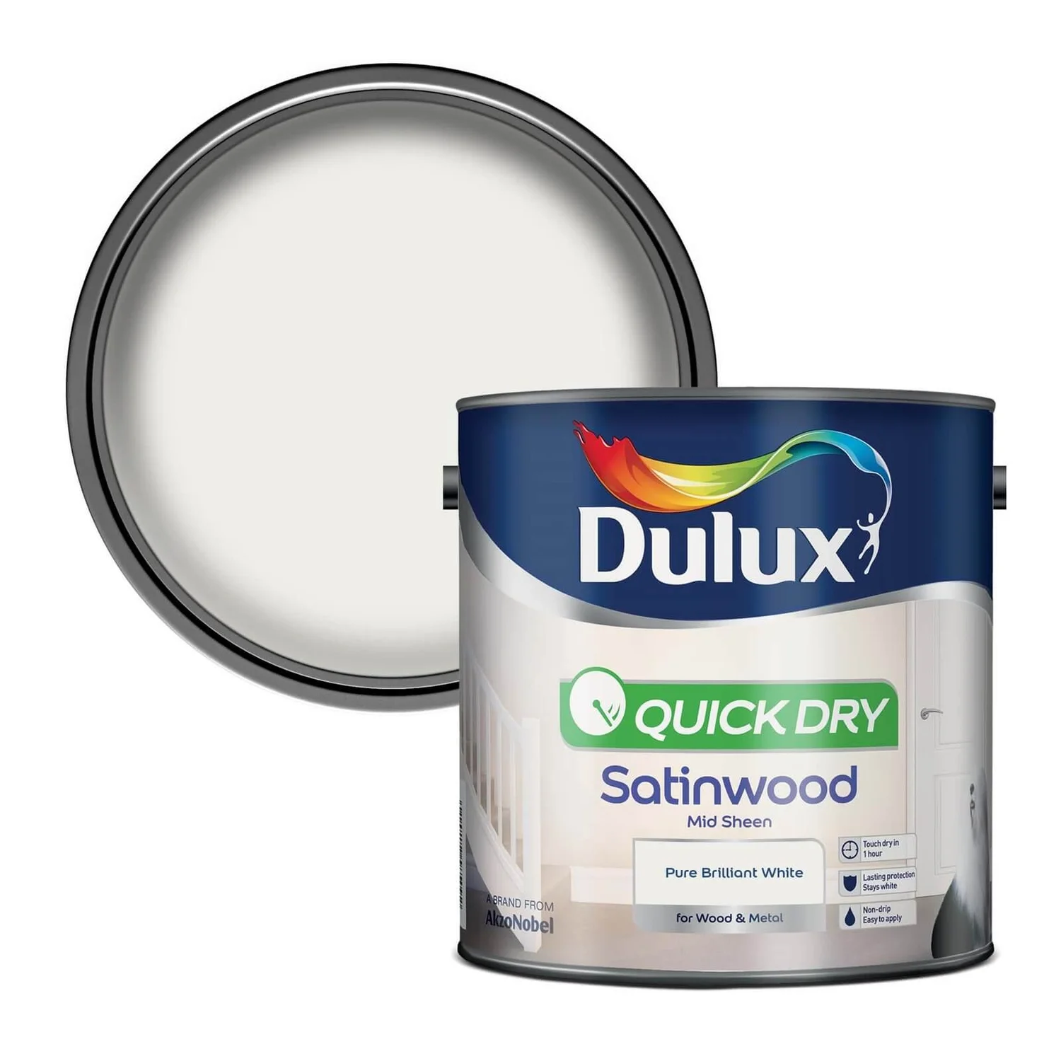 Dulux Quick Dry Satinwood Pure Brilliant White - 2.5L 3 Dulux Quick Dry Satinwood Pure Brilliant White - 2.5L