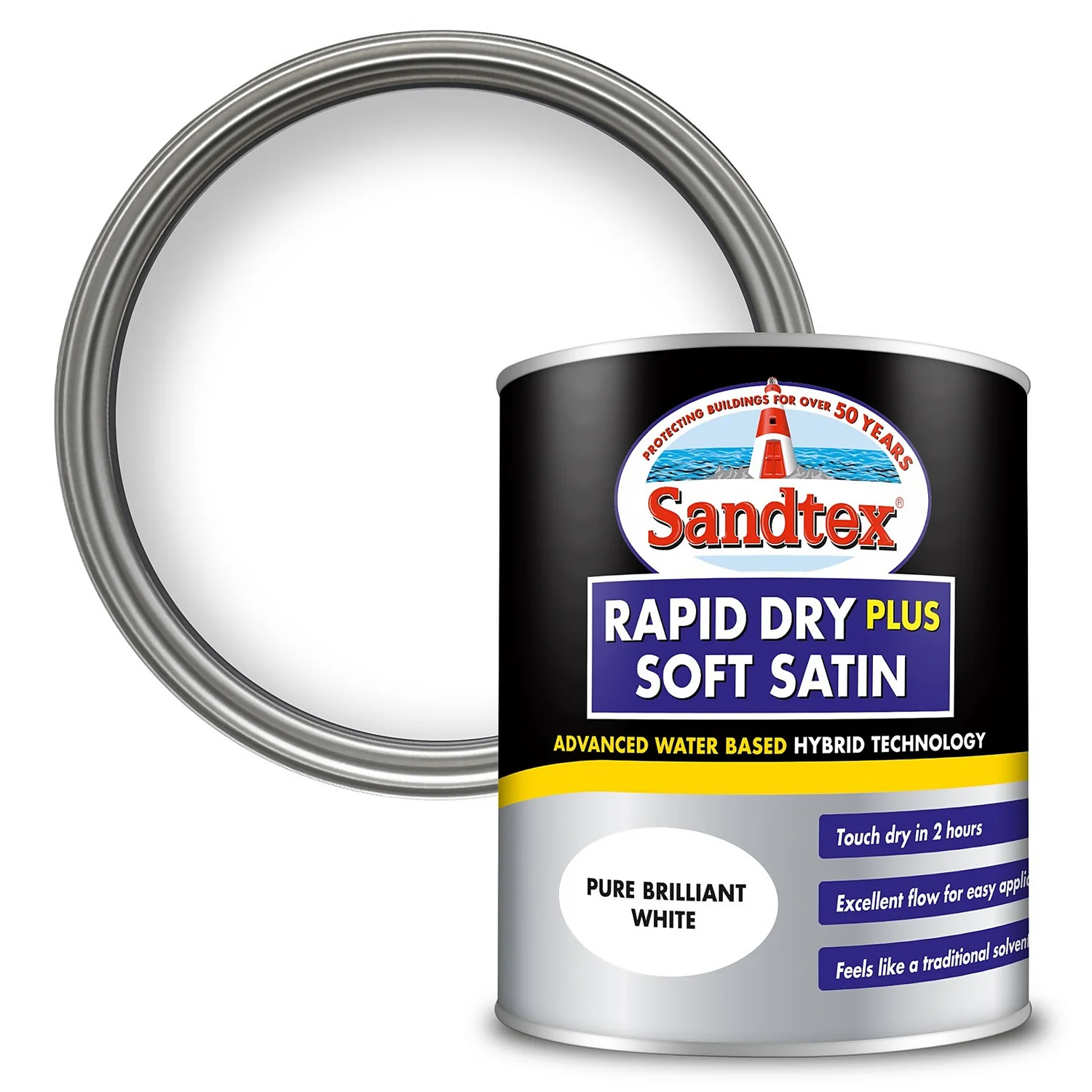 Sandtex® Rapid Dry Satin Paint Pure Brilliant White - 750ml 3 Sandtex® Rapid Dry Satin Paint Pure Brilliant White - 750ml