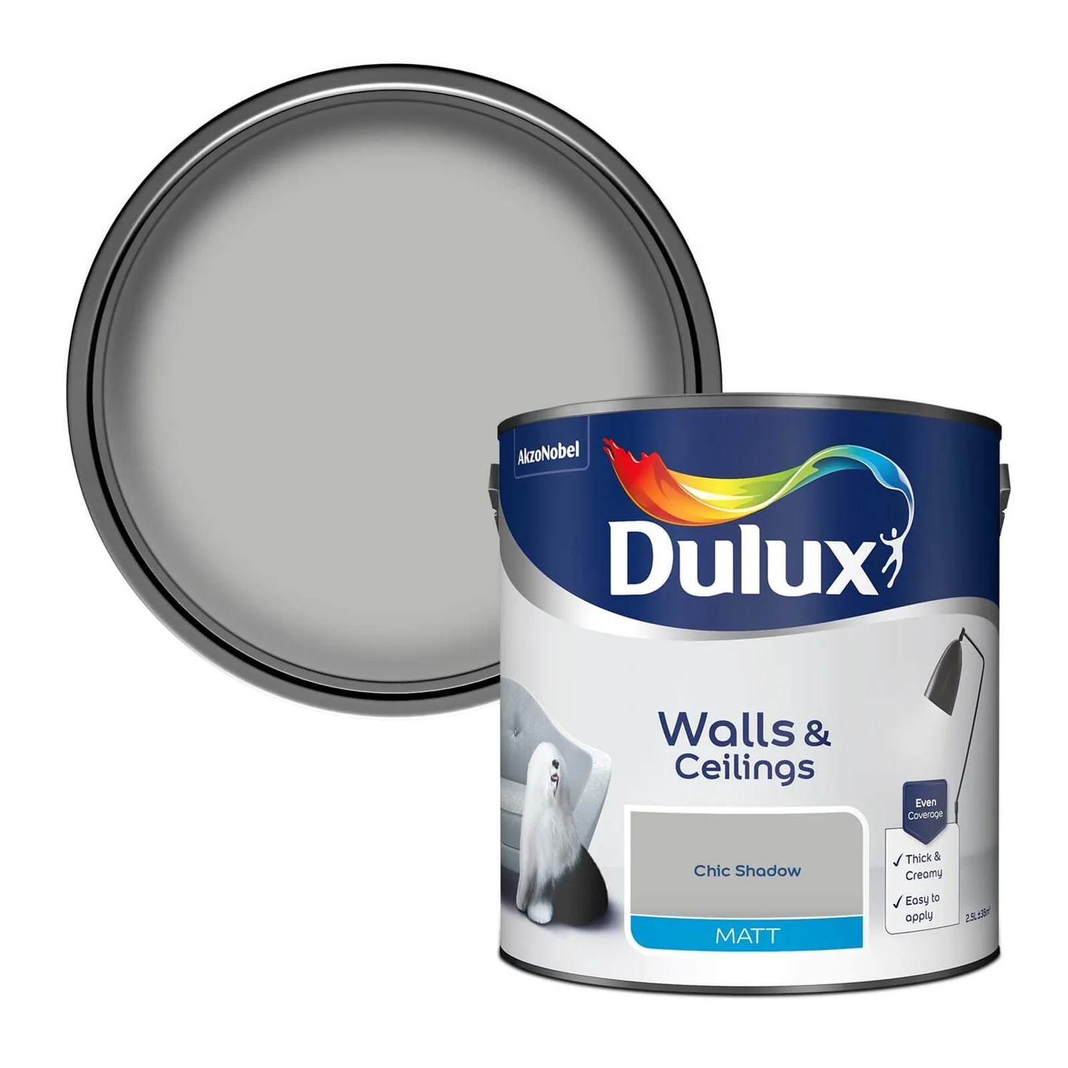 Dulux Matt Emulsion Paint Chic Shadow - 2.5L 3 Dulux Matt Emulsion Paint Chic Shadow - 2.5L