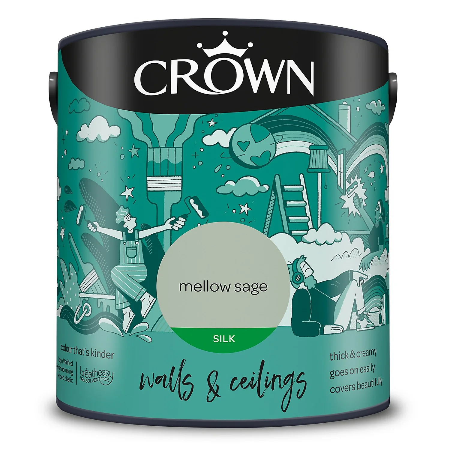 Crown Walls & Ceilings Silk Emulsion Paint Mellow Sage - 2.5L 11 Crown Walls & Ceilings Silk Emulsion Paint Mellow Sage - 2.5L - Image 9