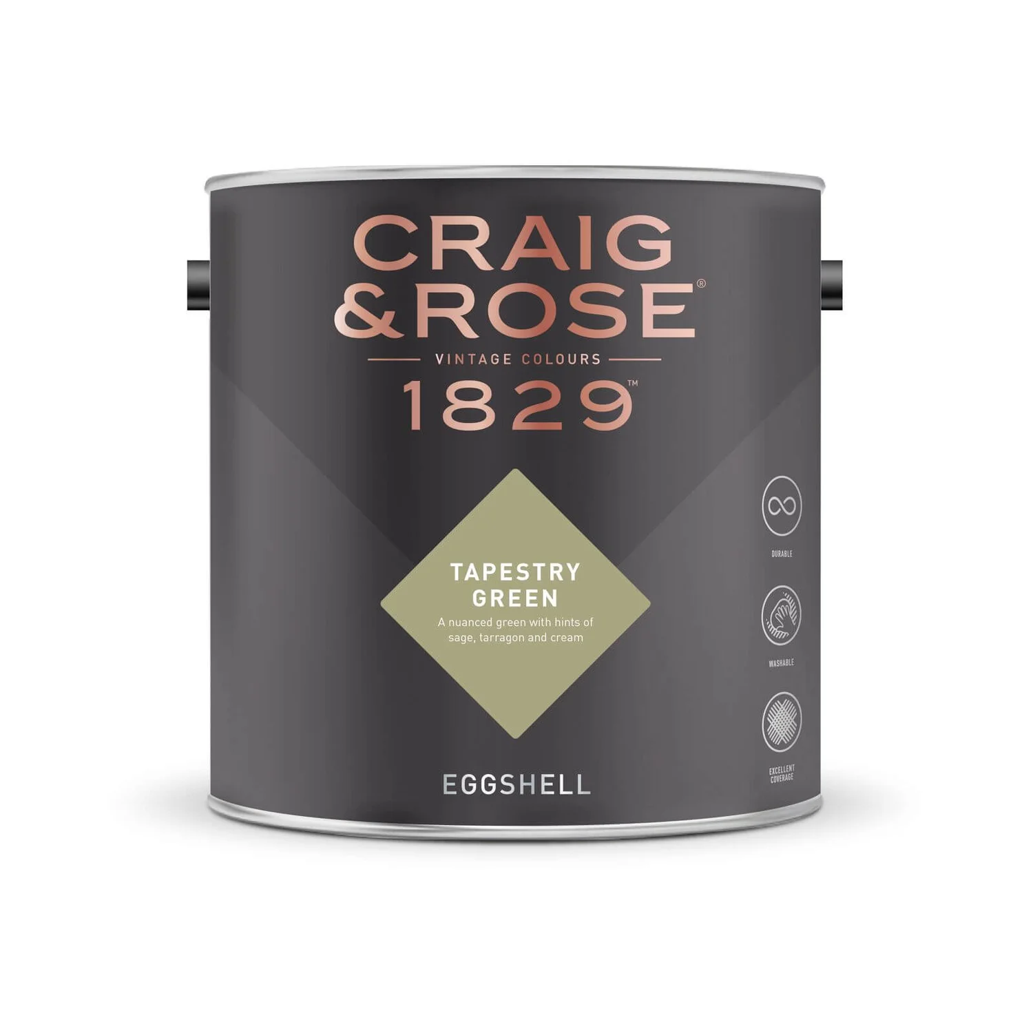 Craig & Rose 1829 Eggshell Paint Tapestry Green - 2.5L 4 Craig & Rose 1829 Eggshell Paint Tapestry Green - 2.5L - Image 2