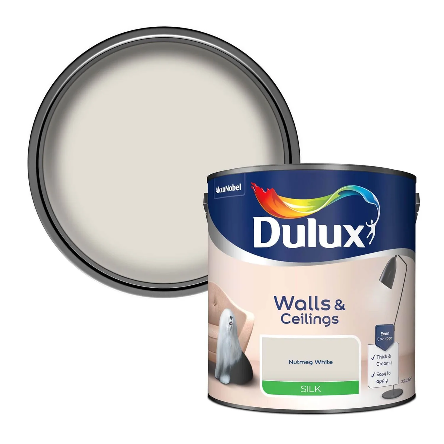 Dulux Natural Hints Silk Emulsion Paint Nutmeg White - 2.5L 3 Dulux Natural Hints Silk Emulsion Paint Nutmeg White - 2.5L