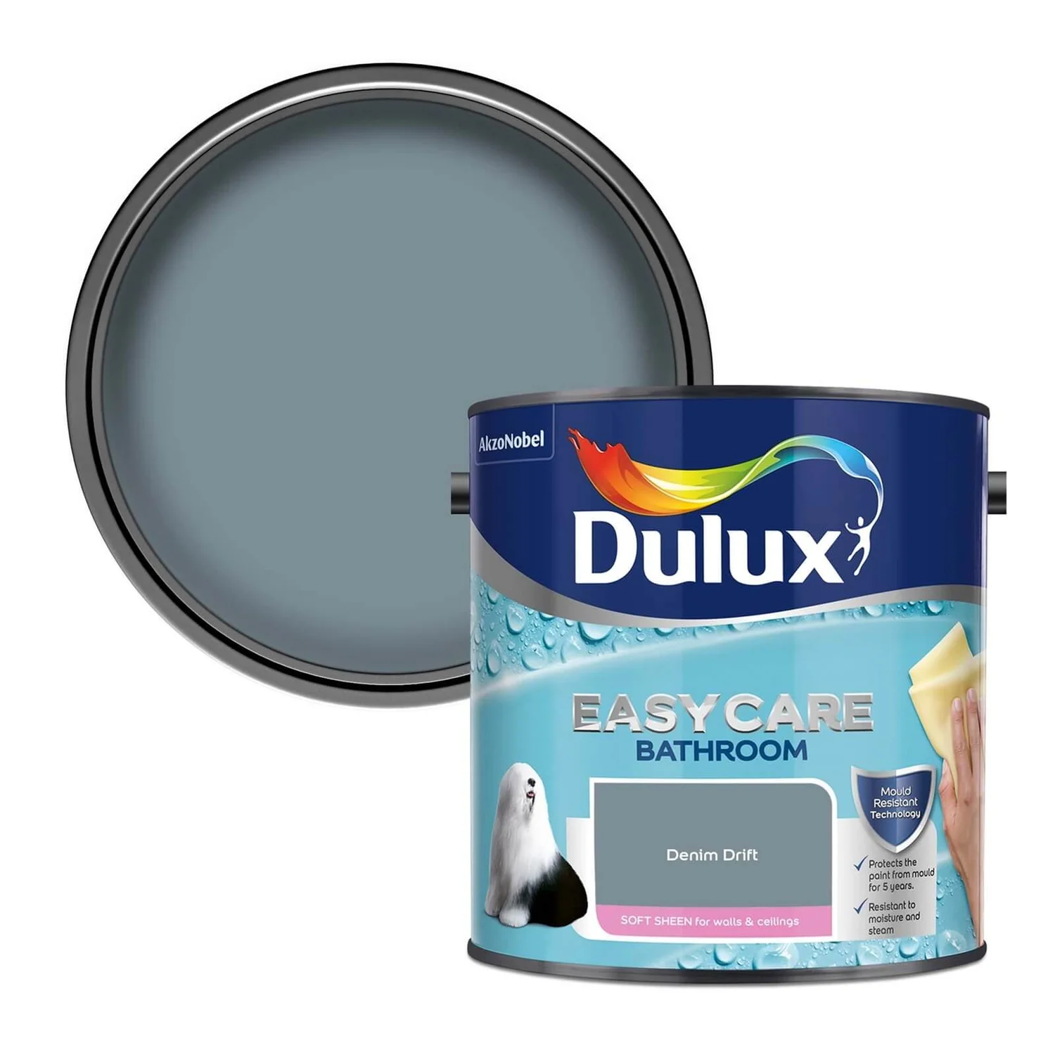 Dulux Easycare Bathroom Denim Drift Soft Sheen Paint - 2.5L 3 Dulux Easycare Bathroom Denim Drift Soft Sheen Paint - 2.5L