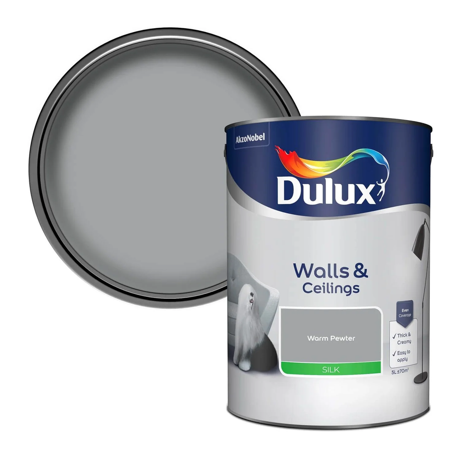 Dulux Silk Emulsion Paint Warm Pewter - 5L 3 Dulux Silk Emulsion Paint Warm Pewter - 5L