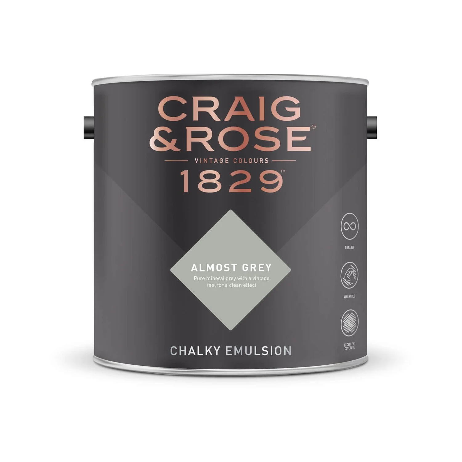 Craig & Rose 1829 Chalky Emulsion Paint Almost Grey - 2.5L 4 Craig & Rose 1829 Chalky Emulsion Paint Almost Grey - 2.5L - Image 2