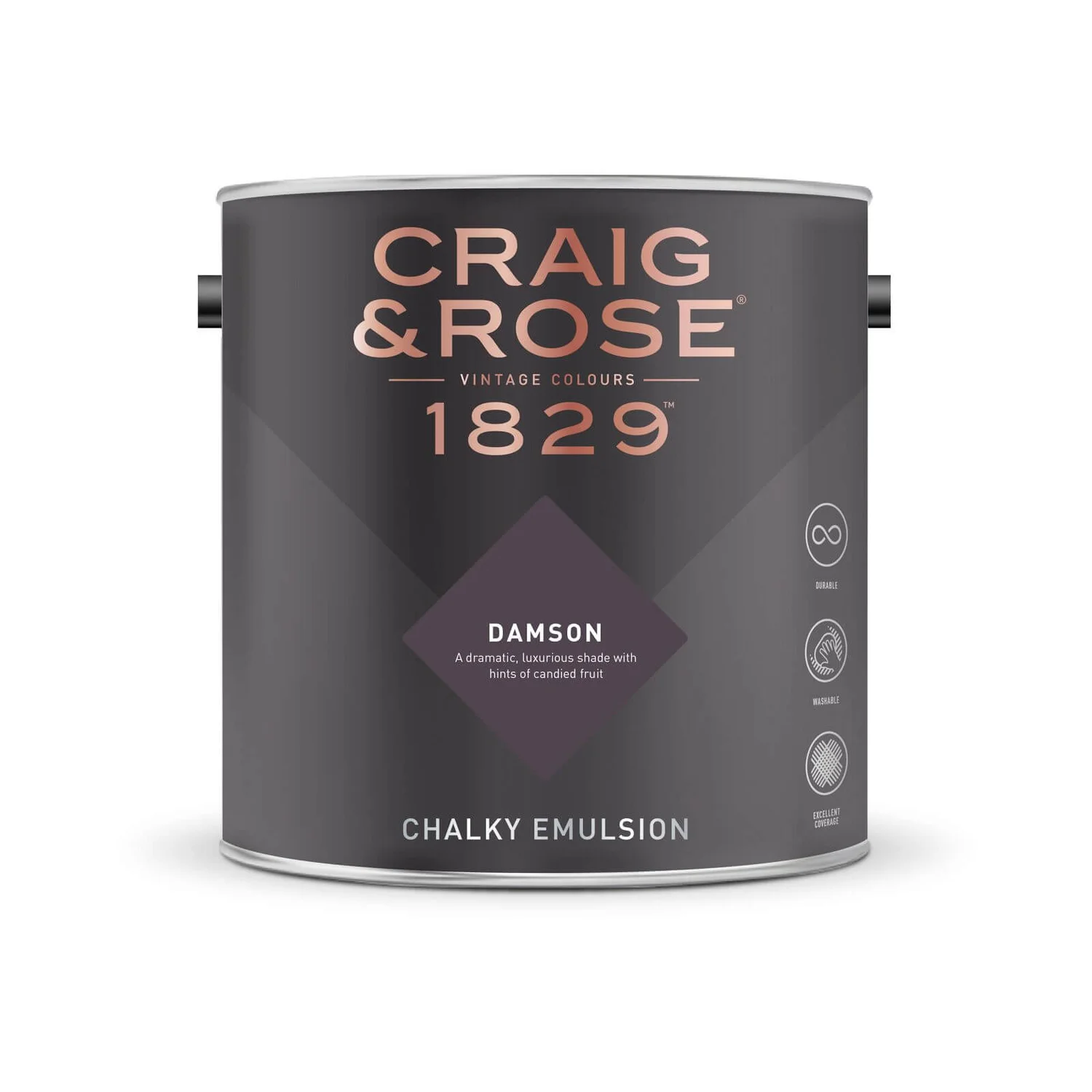 Craig & Rose 1829 Chalky Emulsion Paint Damson - 2.5L 4 Craig & Rose 1829 Chalky Emulsion Paint Damson - 2.5L - Image 2