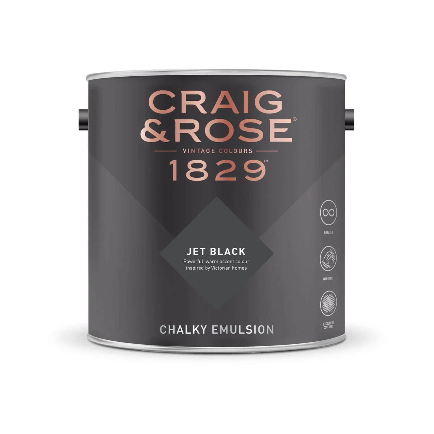 Craig & Rose 1829 Chalky Emulsion Paint Jet Black - 2.5L 4 Craig & Rose 1829 Chalky Emulsion Paint Jet Black - 2.5L - Image 2