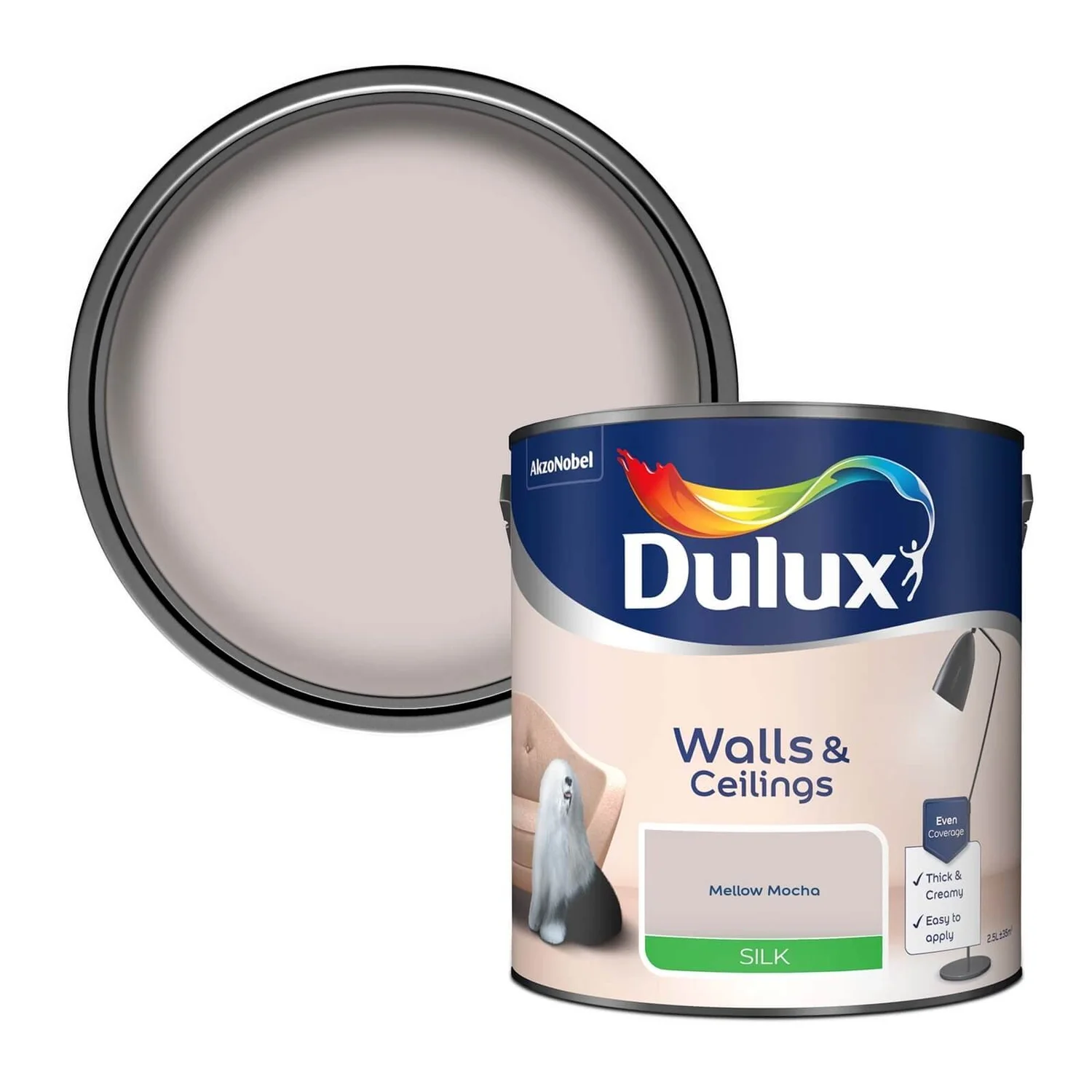 Dulux Silk Emulsion Paint Mellow Mocha - 2.5L 3 Dulux Silk Emulsion Paint Mellow Mocha - 2.5L