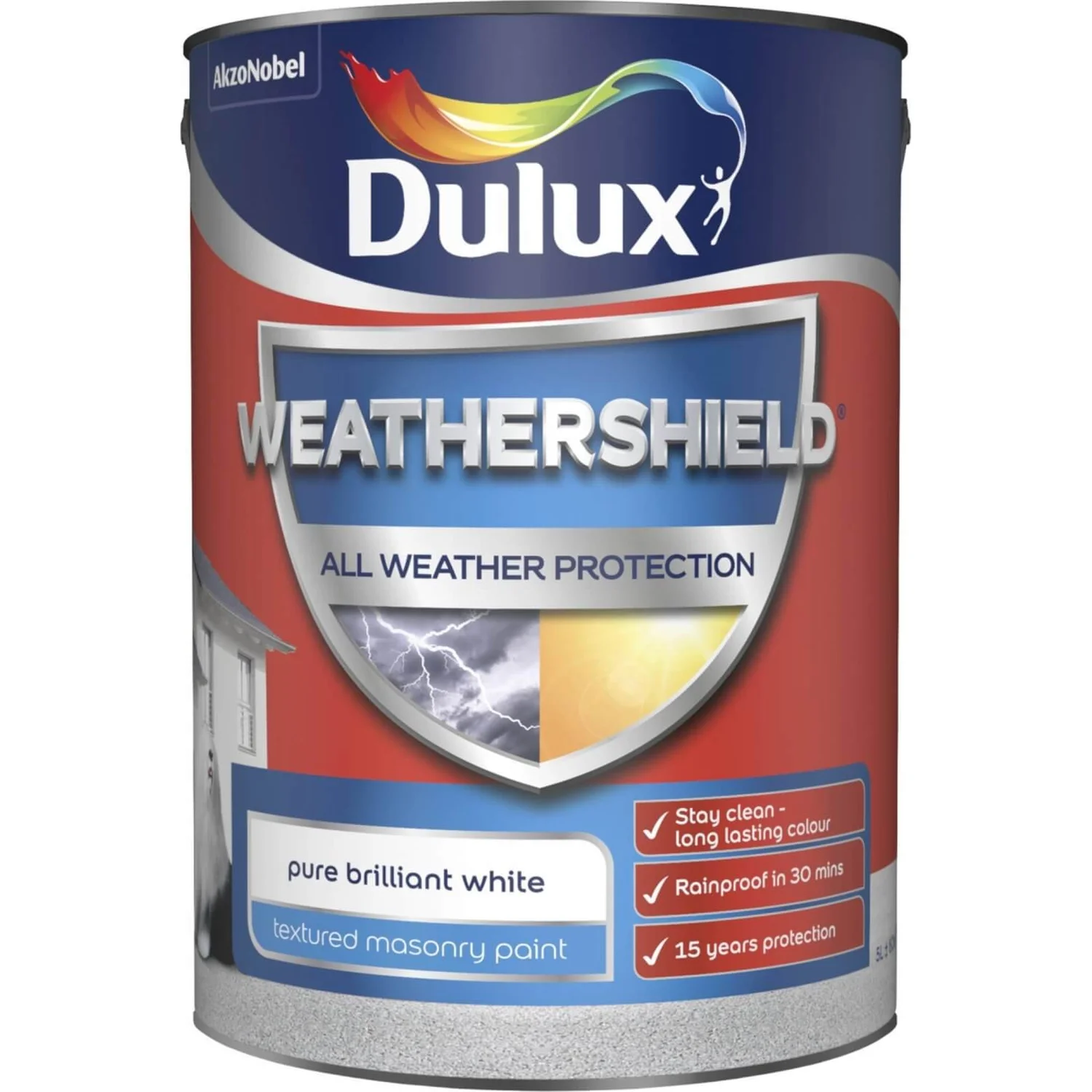 Dulux Weathershield All Weather Textured Masonry Paint Pure Brilliant White - 5L 3 Dulux Weathershield All Weather Textured Masonry Paint Pure Brilliant White - 5L