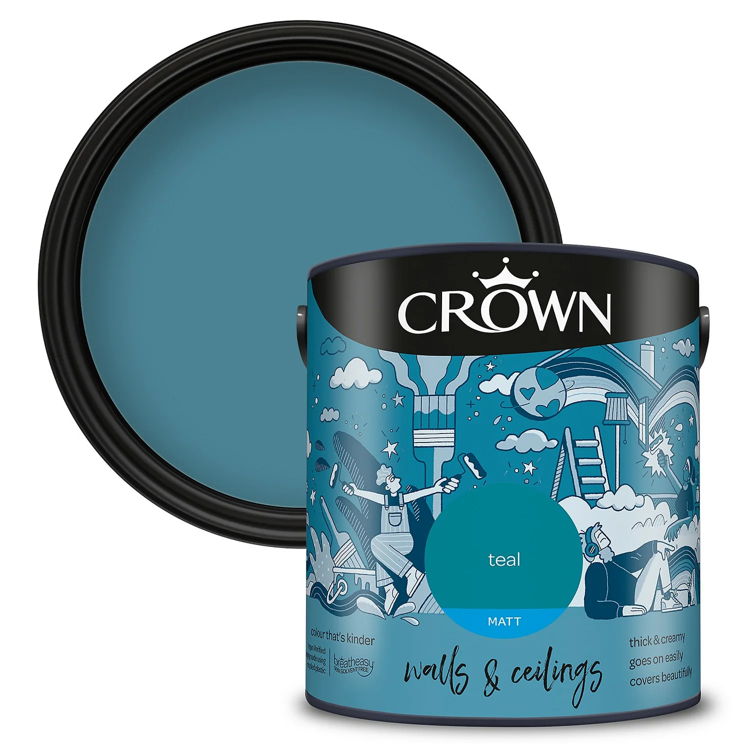 Crown Walls & Ceilings Matt Emulsion Paint Teal - 2.5L 3 Crown Walls & Ceilings Matt Emulsion Paint Teal - 2.5L