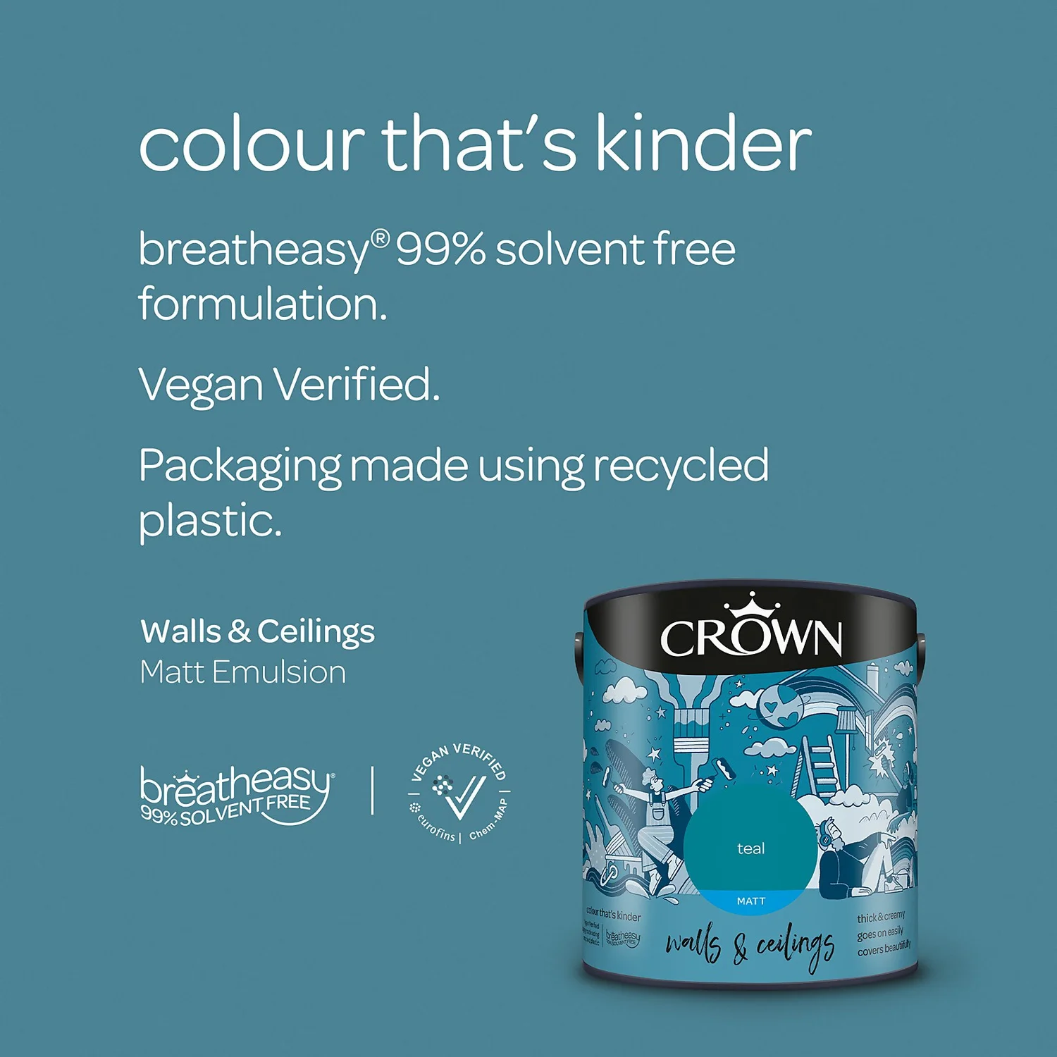 Crown Walls & Ceilings Matt Emulsion Paint Teal - 2.5L 7 Crown Walls & Ceilings Matt Emulsion Paint Teal - 2.5L - Image 5