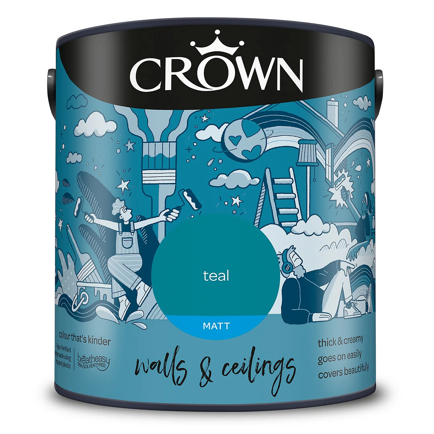 Crown Walls & Ceilings Matt Emulsion Paint Teal - 2.5L 11 Crown Walls & Ceilings Matt Emulsion Paint Teal - 2.5L - Image 9