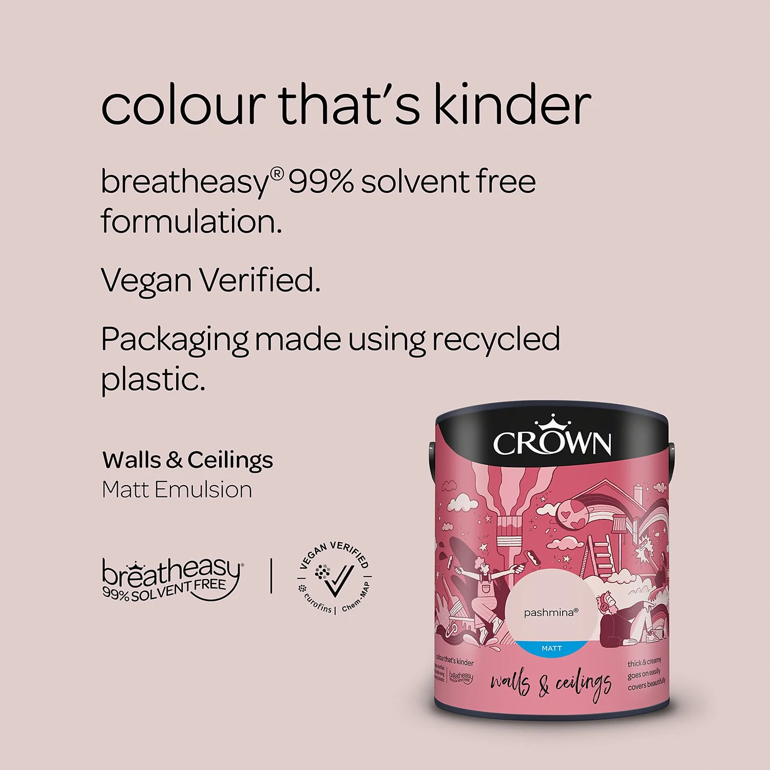 Crown Walls & Ceilings Matt Emulsion Paint Pashmina - 5L 7 Crown Walls & Ceilings Matt Emulsion Paint Pashmina - 5L - Image 5