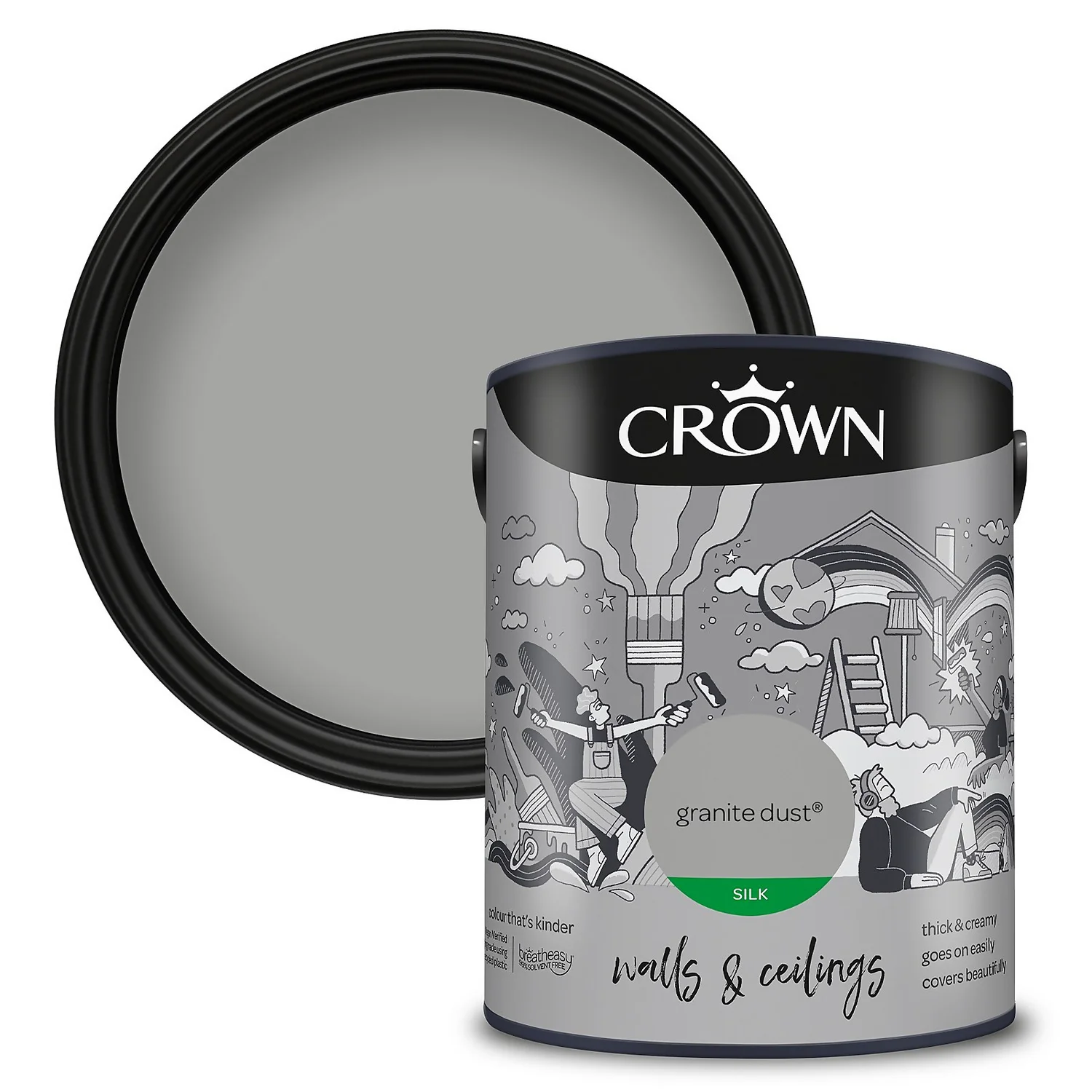 Crown Walls & Ceilings Silk Emulsion Paint Granite Dust - 5L 3 Crown Walls & Ceilings Silk Emulsion Paint Granite Dust - 5L