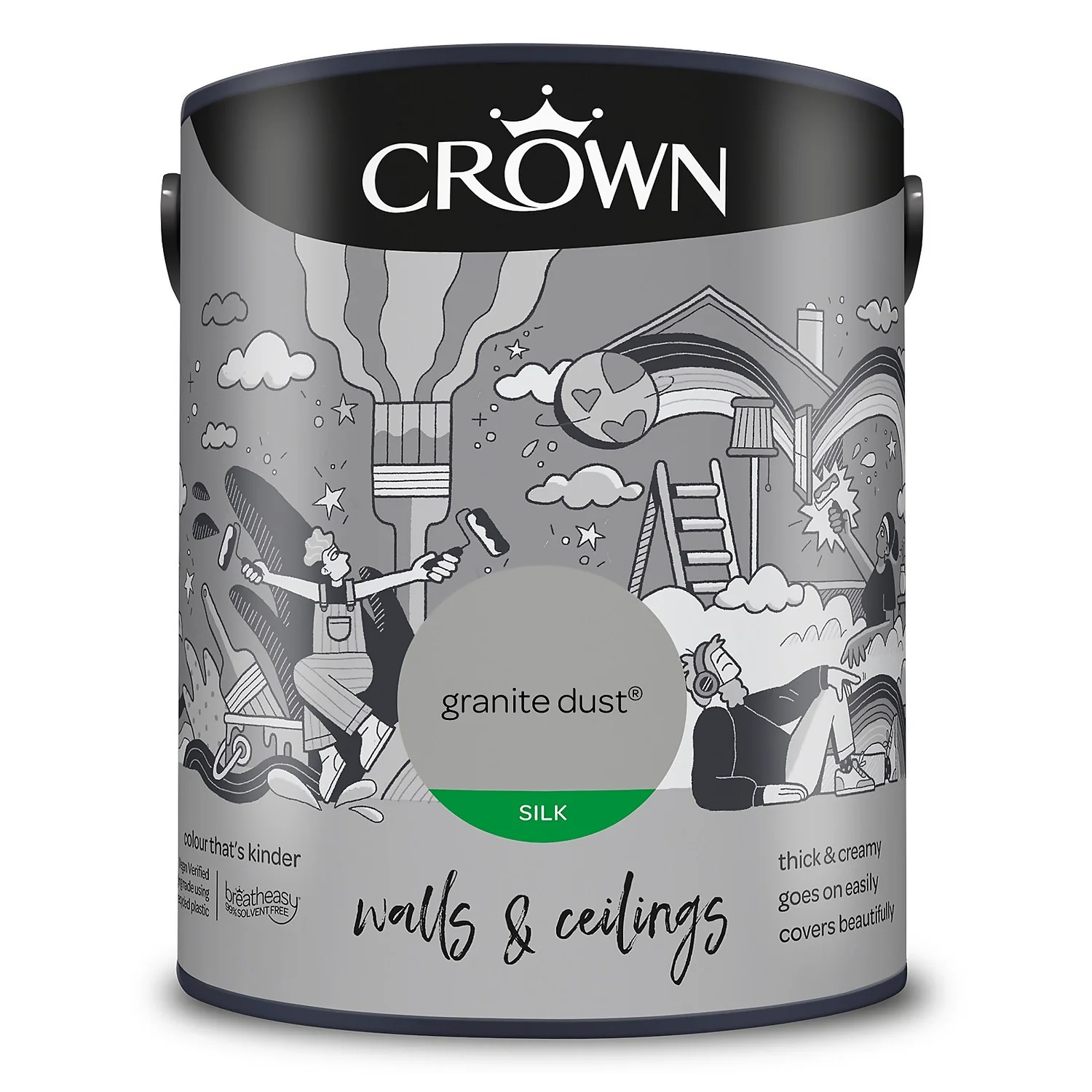 Crown Walls & Ceilings Silk Emulsion Paint Granite Dust - 5L 11 Crown Walls & Ceilings Silk Emulsion Paint Granite Dust - 5L - Image 9
