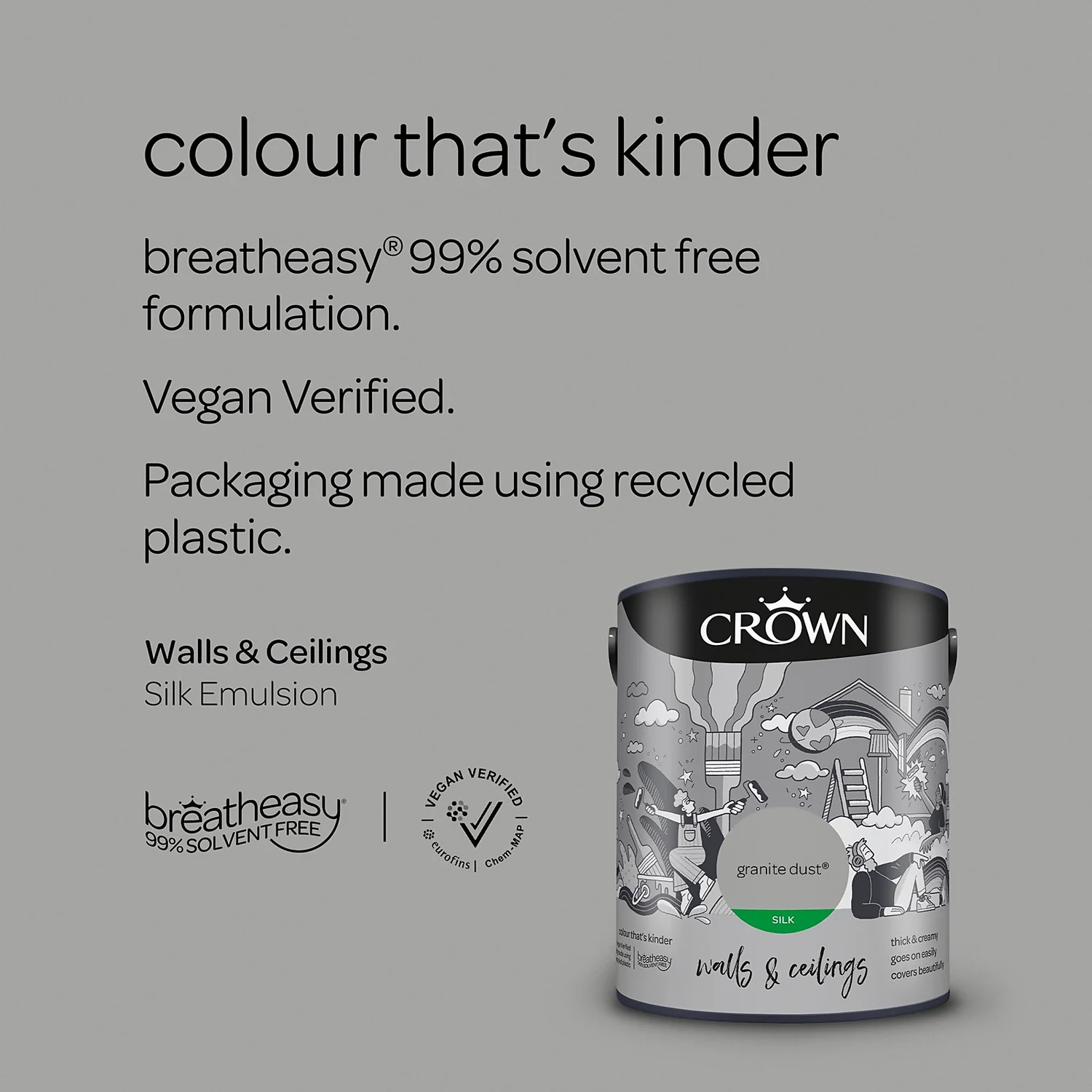 Crown Walls & Ceilings Silk Emulsion Paint Granite Dust - 5L 7 Crown Walls & Ceilings Silk Emulsion Paint Granite Dust - 5L - Image 5