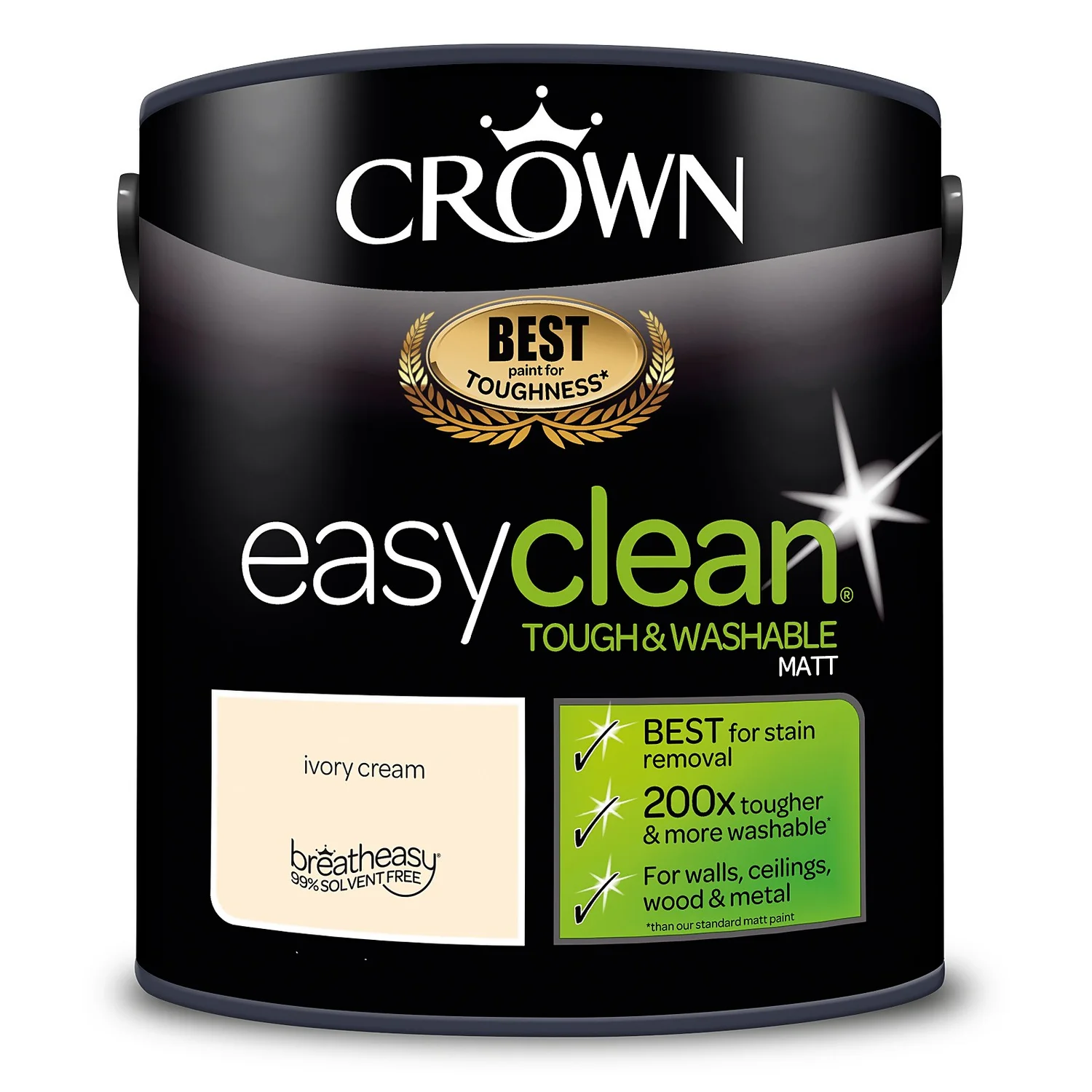 Crown Easyclean® Washable & Wipeable Multi Surface Matt Paint Ivory Cream® - 2.5L 11 Crown Easyclean® Washable & Wipeable Multi Surface Matt Paint Ivory Cream® - 2.5L - Image 9