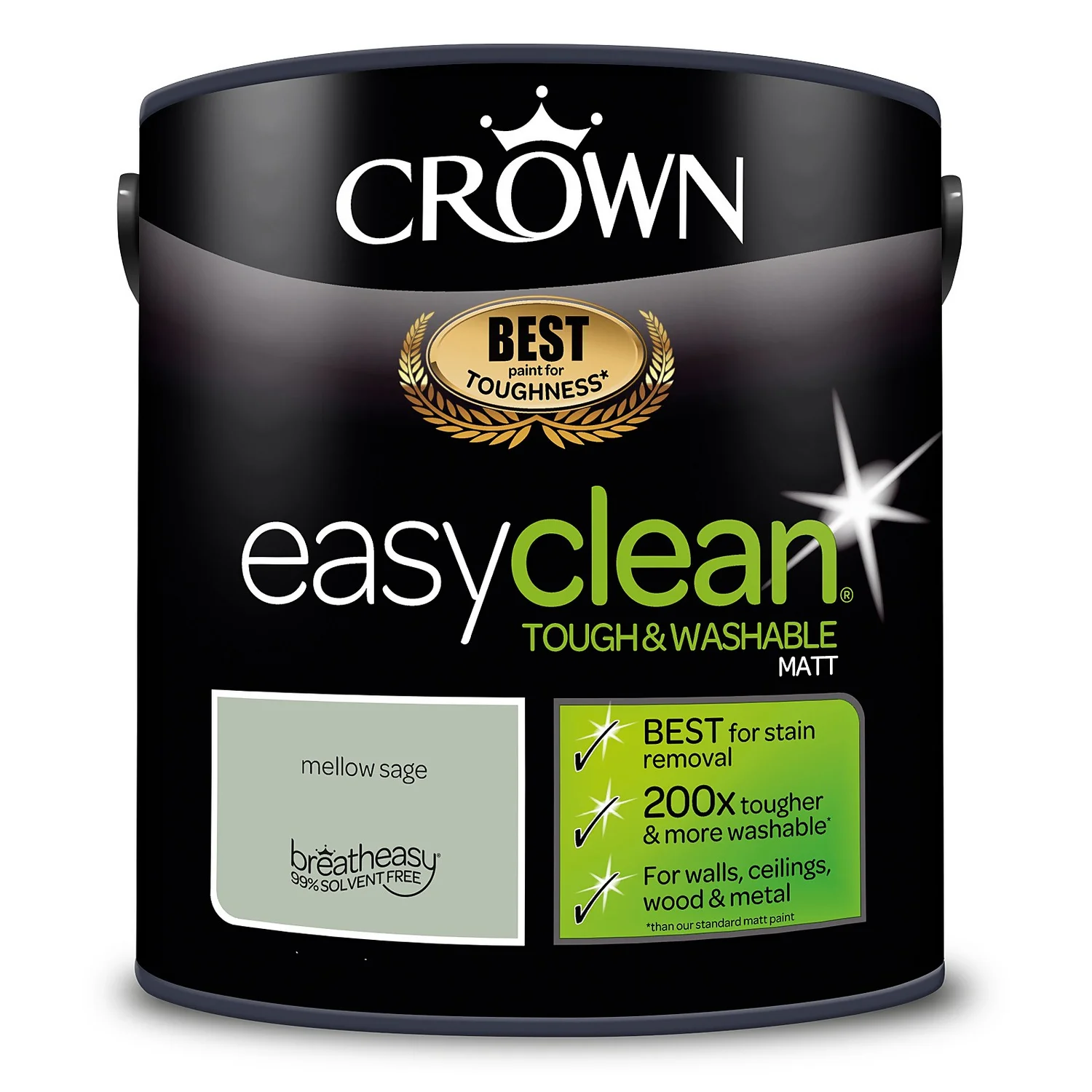 Crown Easyclean® Washable & Wipeable Multi Surface Matt Paint Mellow Sage® - 2.5L 8 Crown Easyclean® Washable & Wipeable Multi Surface Matt Paint Mellow Sage® - 2.5L - Image 6