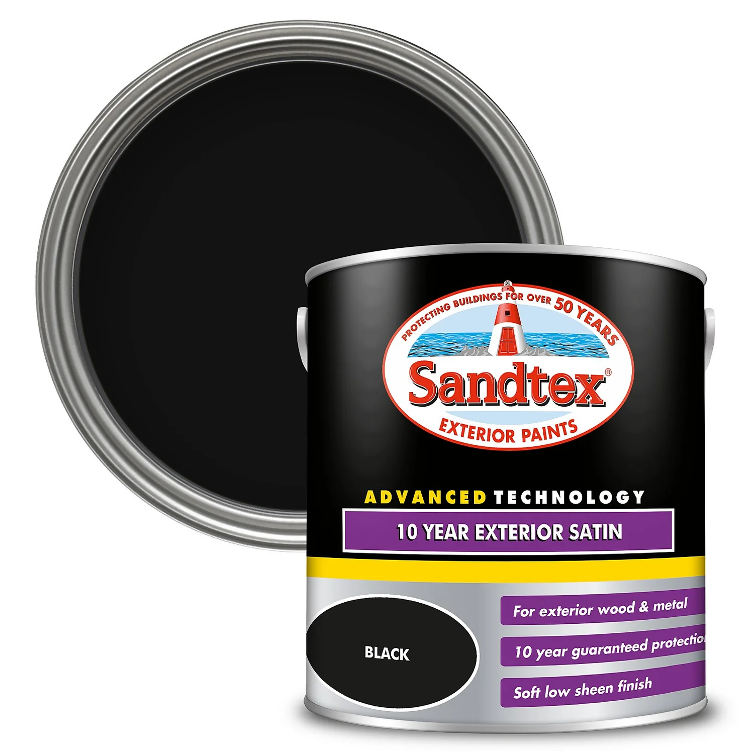 Sandtex® 10 Year Satin Paint Black - 2.5L 3 Sandtex® 10 Year Satin Paint Black - 2.5L