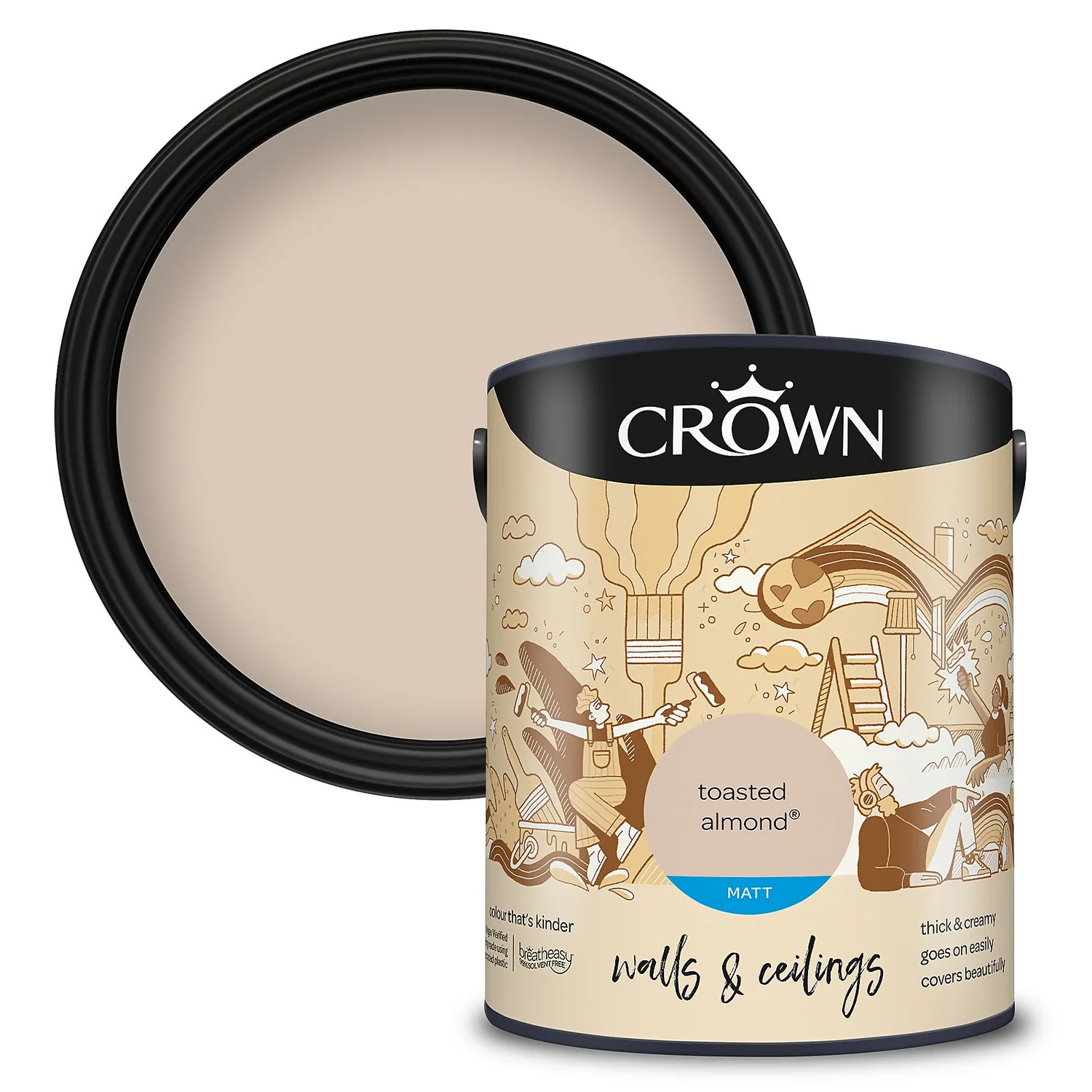 Crown Walls & Ceilings Matt Emulsion Paint Toasted Almond - 5L 3 Crown Walls & Ceilings Matt Emulsion Paint Toasted Almond - 5L