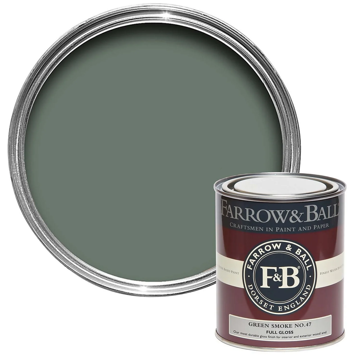Farrow & Ball Full Gloss Paint Green Smoke - 750ml 3 Farrow & Ball Full Gloss Paint Green Smoke - 750ml