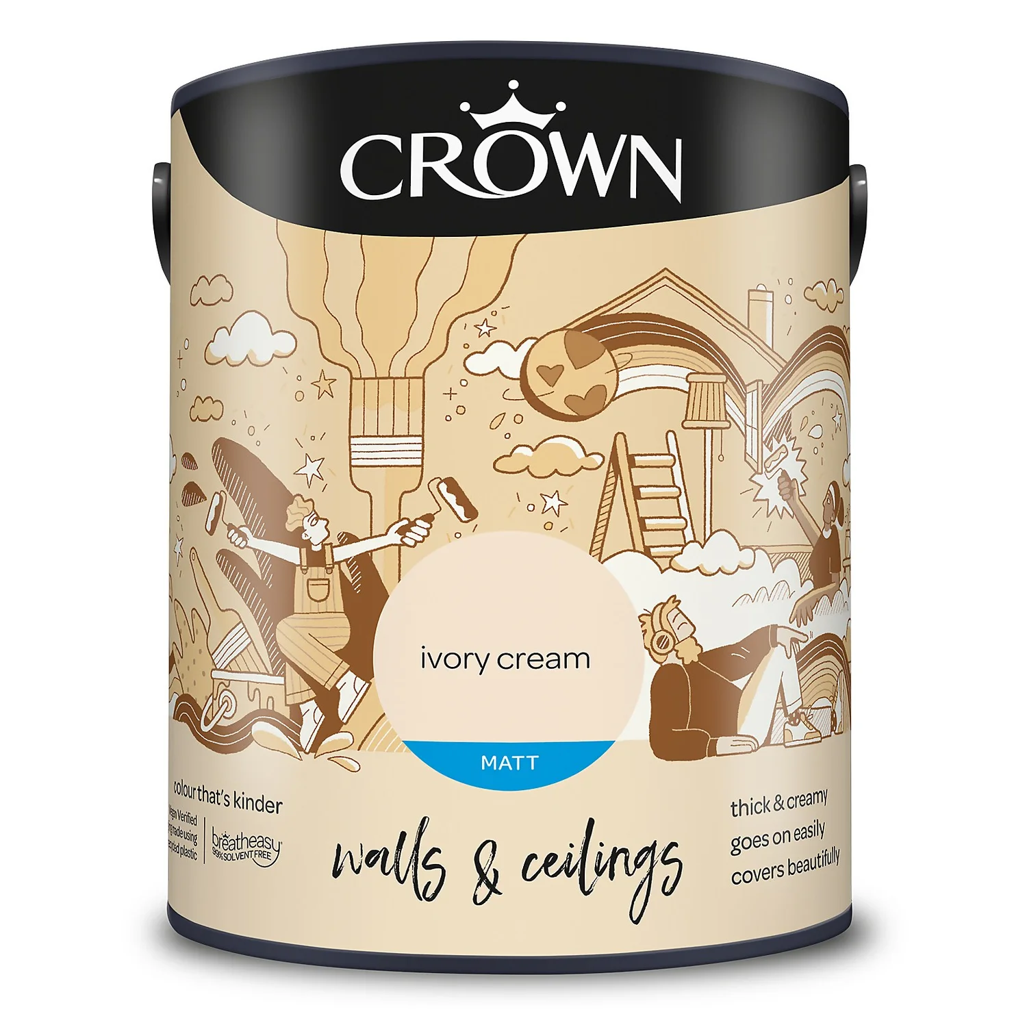 Crown Walls & Ceilings Matt Emulsion Paint Ivory Cream - 5L 11 Crown Walls & Ceilings Matt Emulsion Paint Ivory Cream - 5L - Image 9