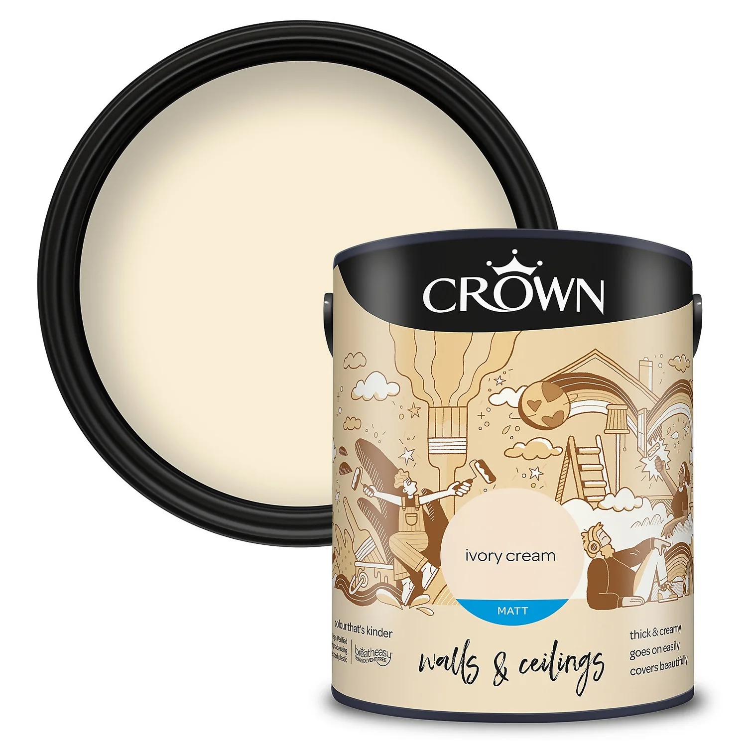 Crown Walls & Ceilings Matt Emulsion Paint Ivory Cream - 5L 3 Crown Walls & Ceilings Matt Emulsion Paint Ivory Cream - 5L