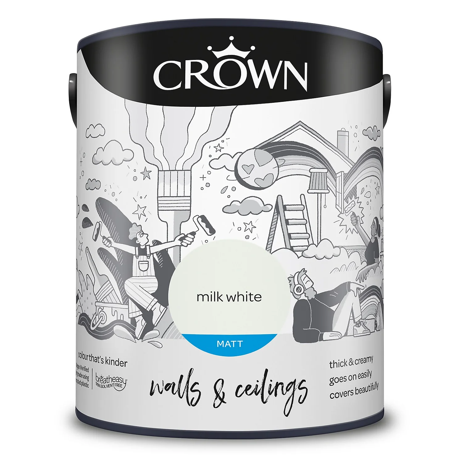 Crown Walls & Ceilings Matt Emulsion Paint Milk White - 5L 11 Crown Walls & Ceilings Matt Emulsion Paint Milk White - 5L - Image 9