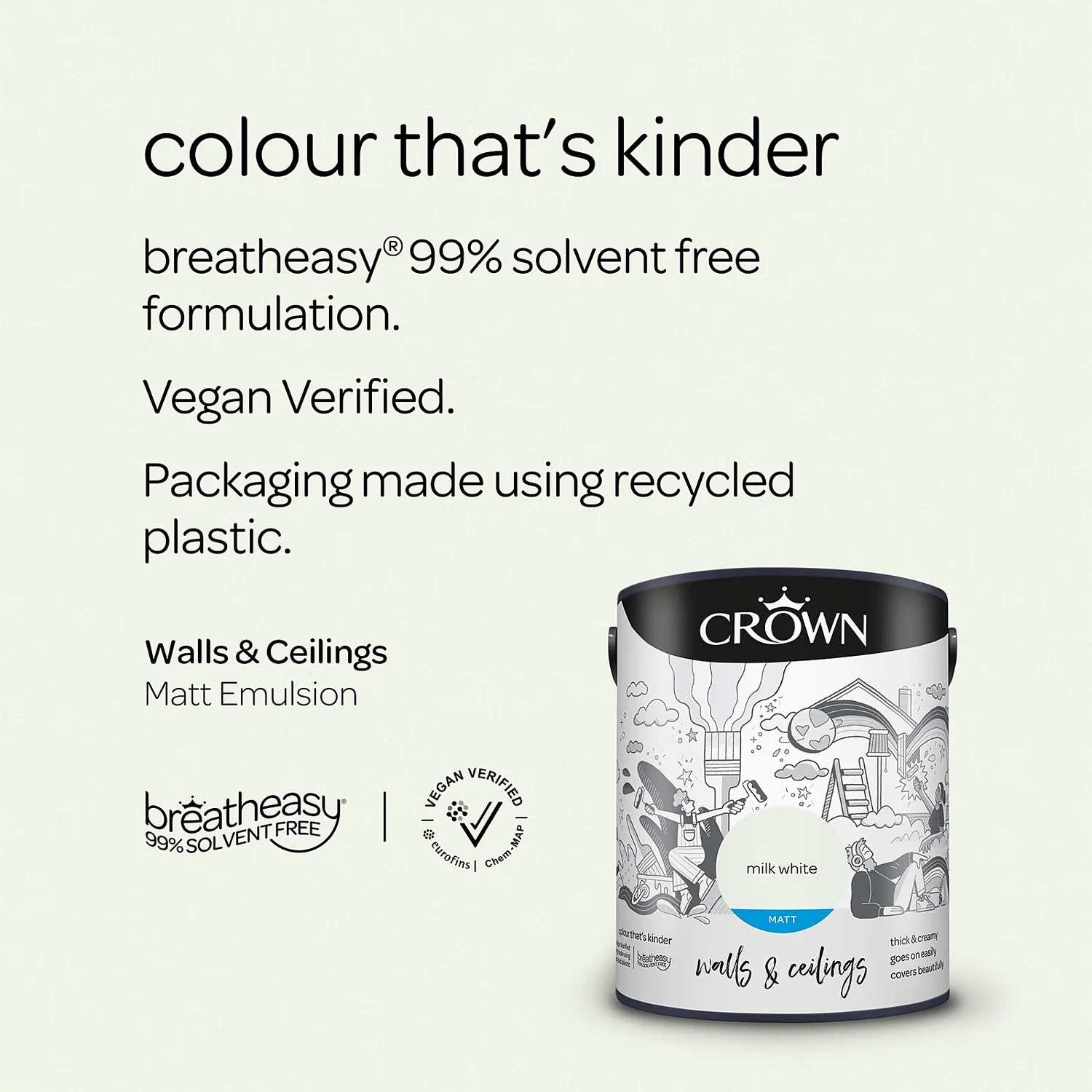 Crown Walls & Ceilings Matt Emulsion Paint Milk White - 5L 7 Crown Walls & Ceilings Matt Emulsion Paint Milk White - 5L - Image 5