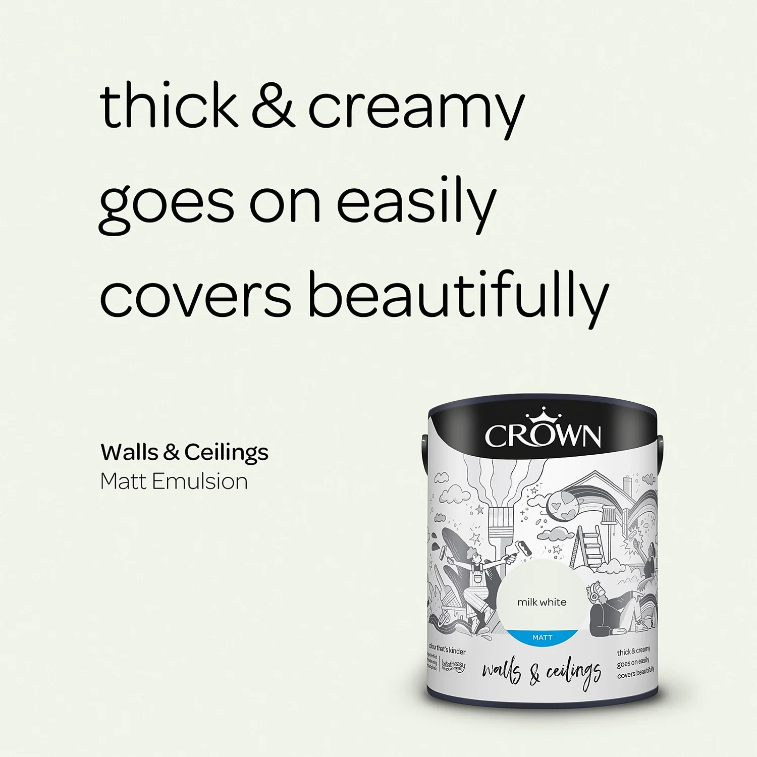 Crown Walls & Ceilings Matt Emulsion Paint Milk White - 5L 6 Crown Walls & Ceilings Matt Emulsion Paint Milk White - 5L - Image 4