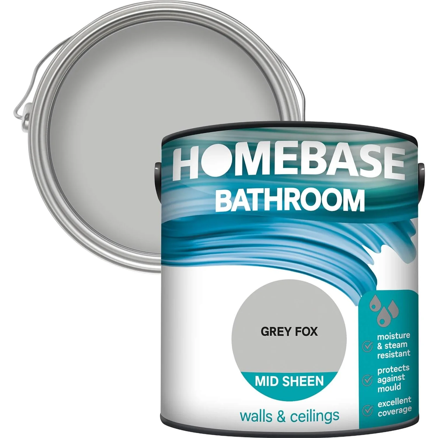 Homebase Bathroom Mid Sheen Paint - Grey Fox 2.5L 3 Homebase Bathroom Mid Sheen Paint - Grey Fox 2.5L